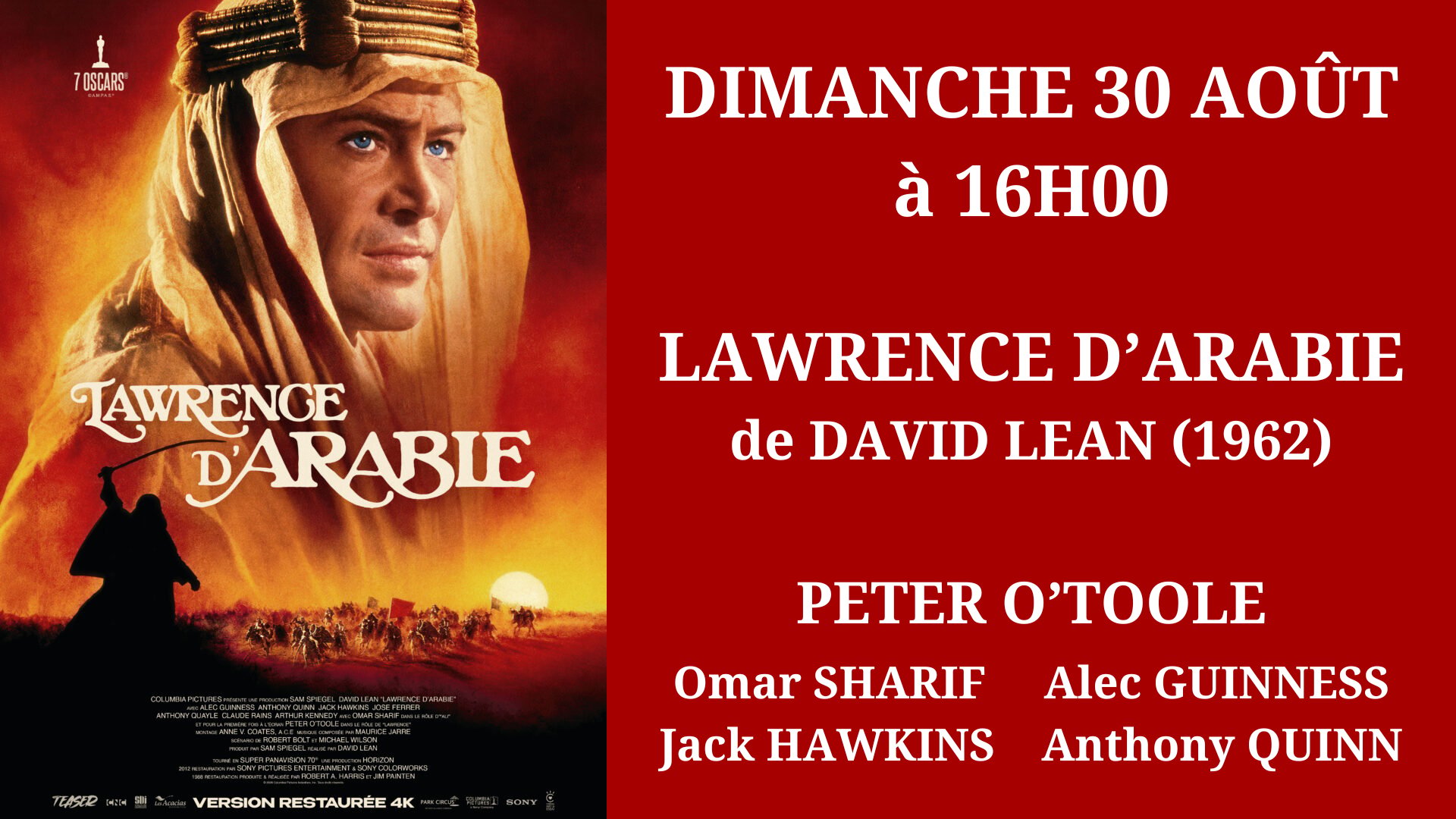 Cinéma Mac Mahon - Lawrence d'Arabie - David Lean - Peter O'Toole