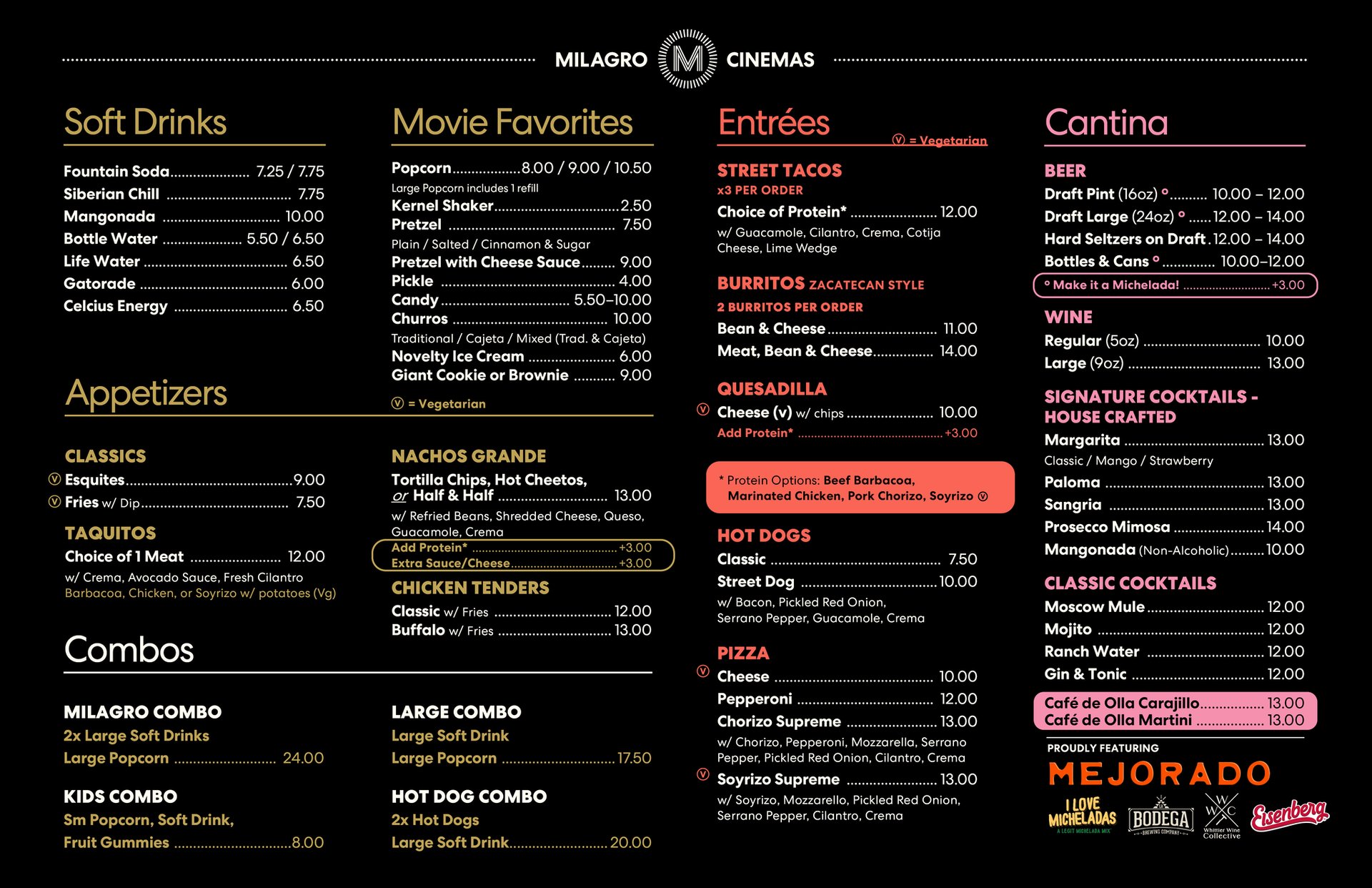 Milagro food & drink menu