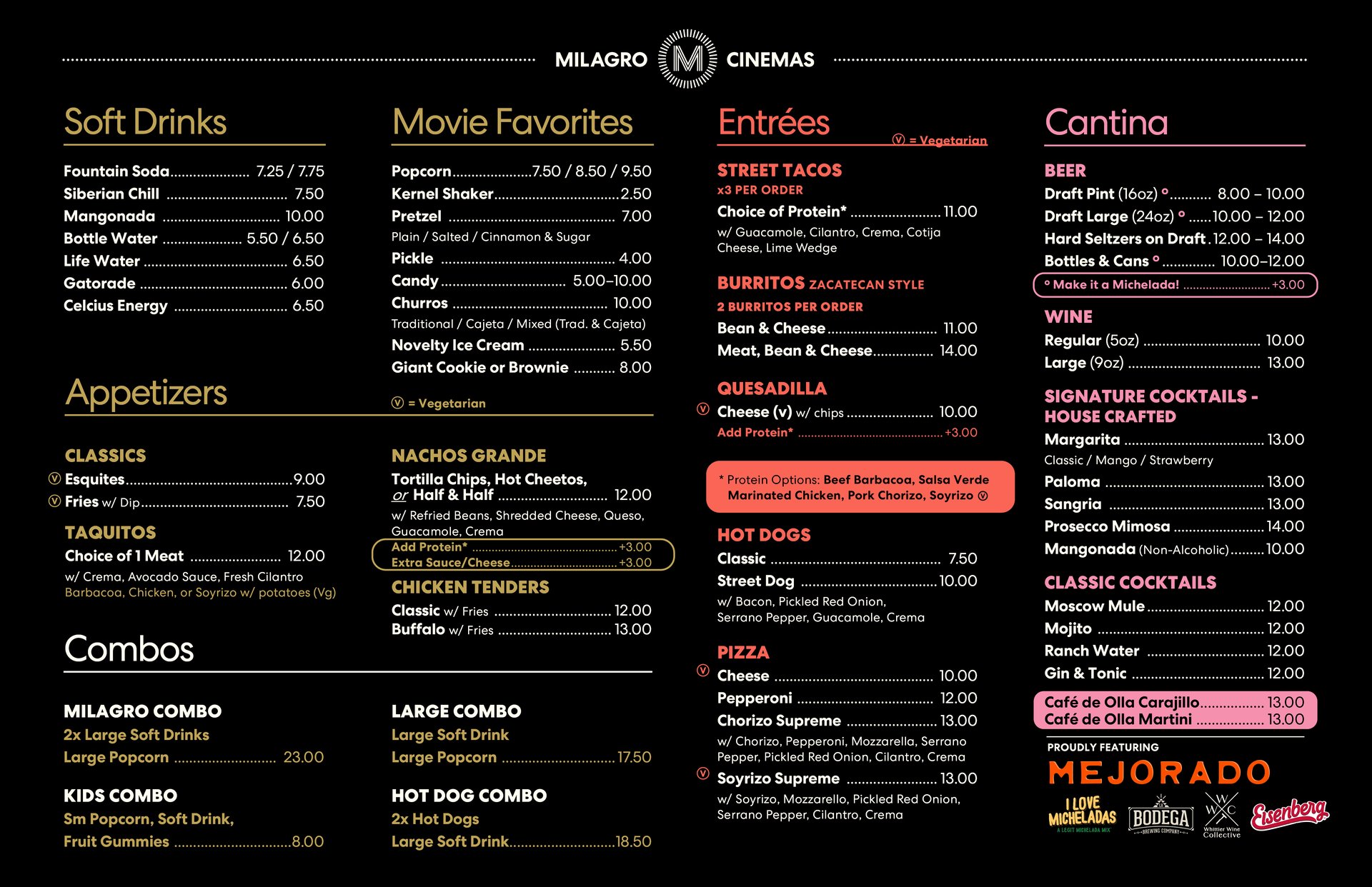Milagro food & drink menu