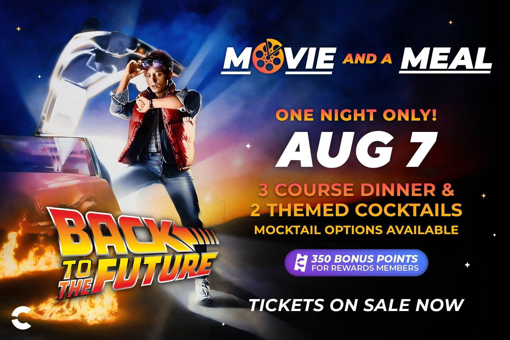 Join us at Cinepolis and Moviehouse for a Back to the Future themed dinner and a movie