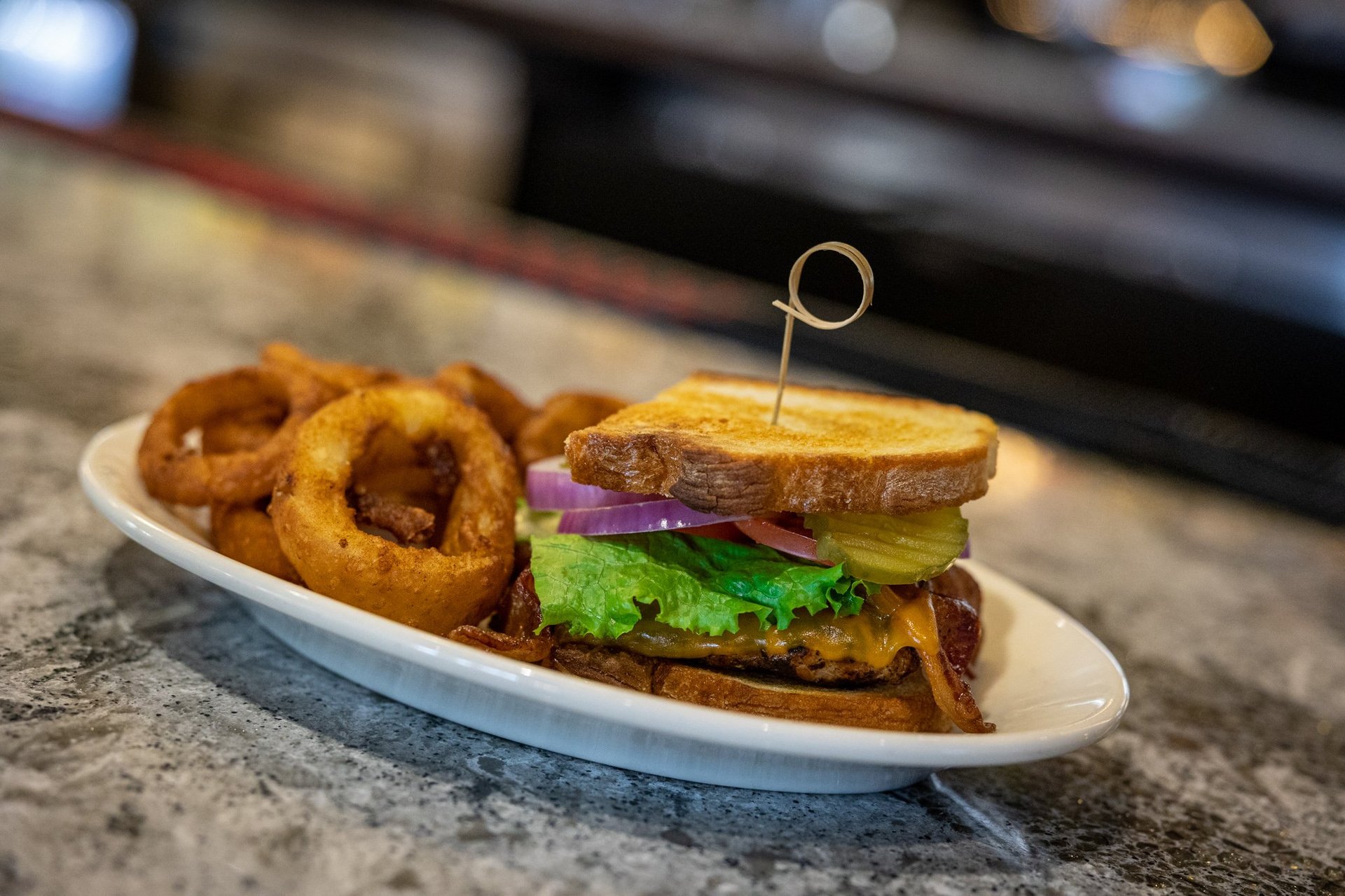 grilled chicken club and onion rings