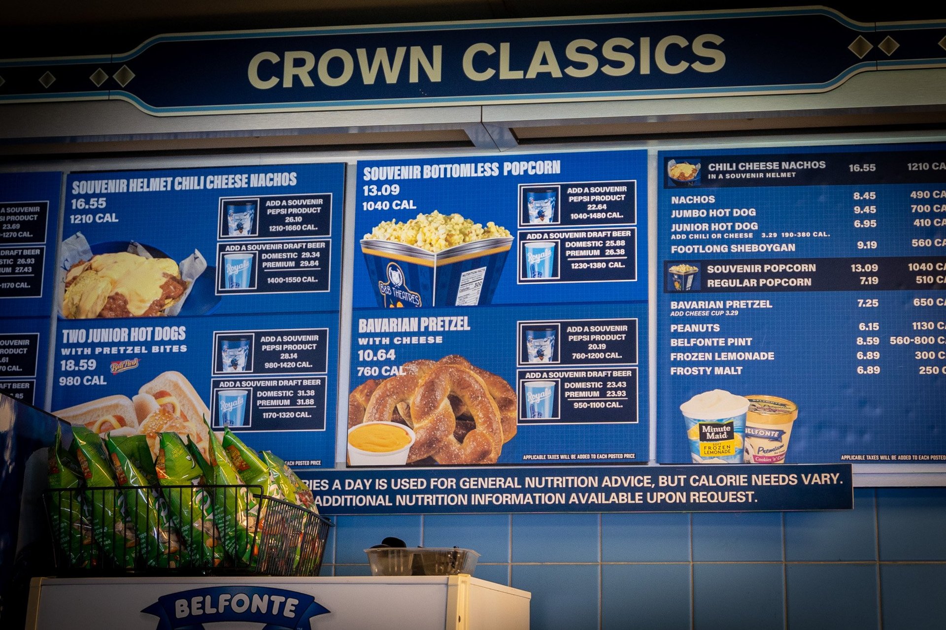 Concession Menu at Kauffman Stadium showing the Can of Corn 