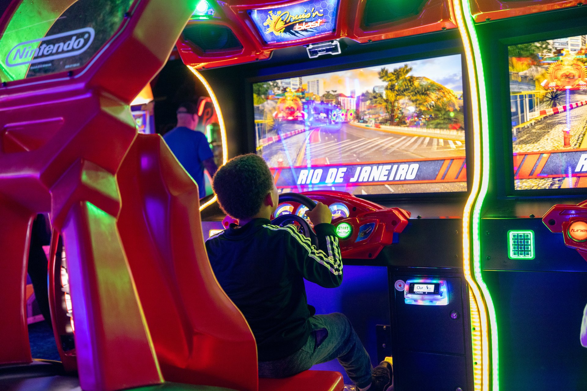 child playing car racing game