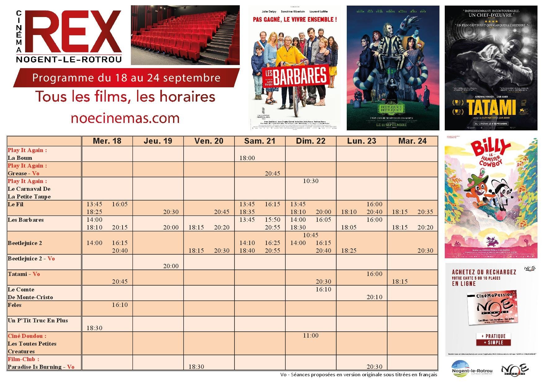 Programme de la semaine