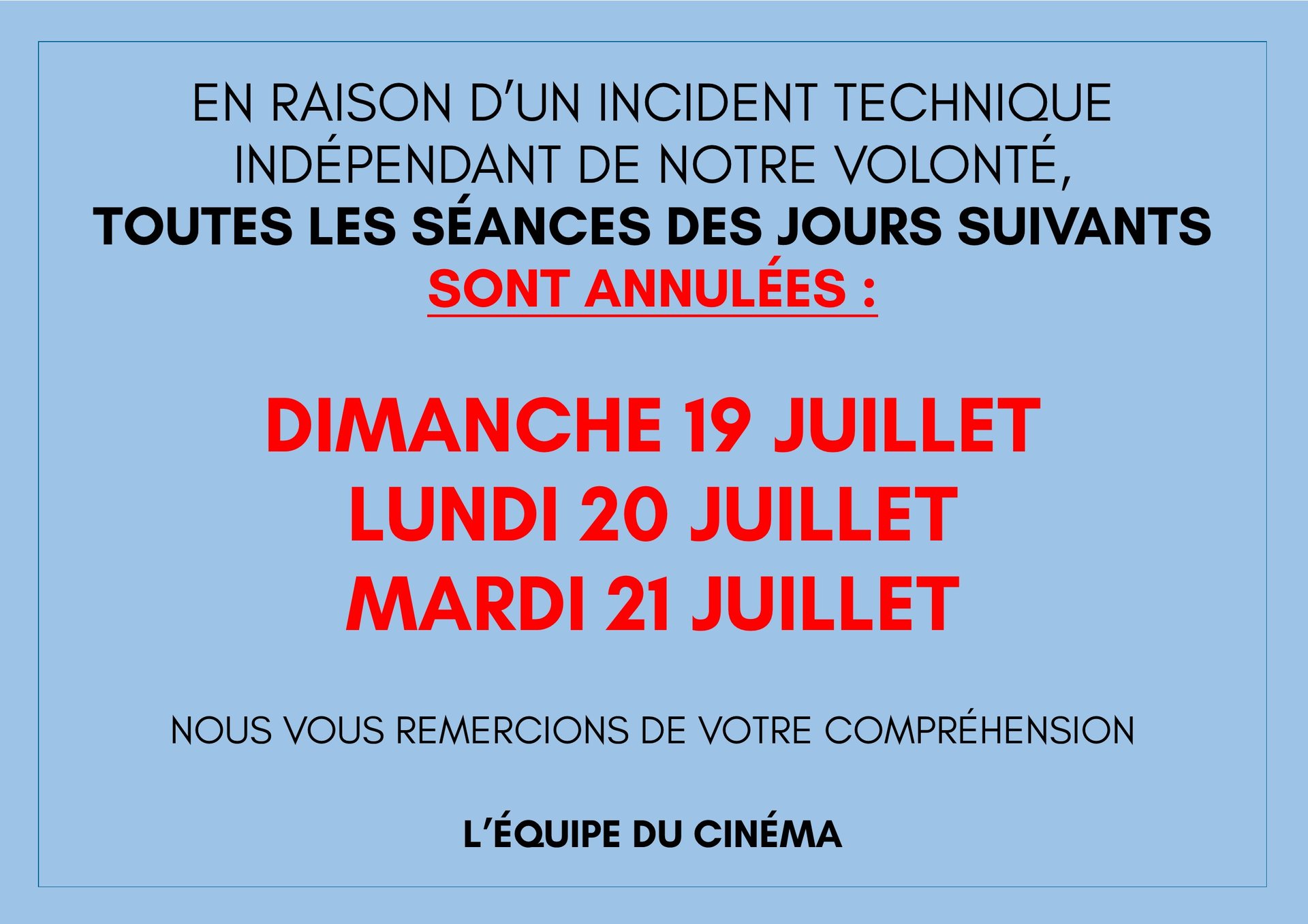 Annulation des séances