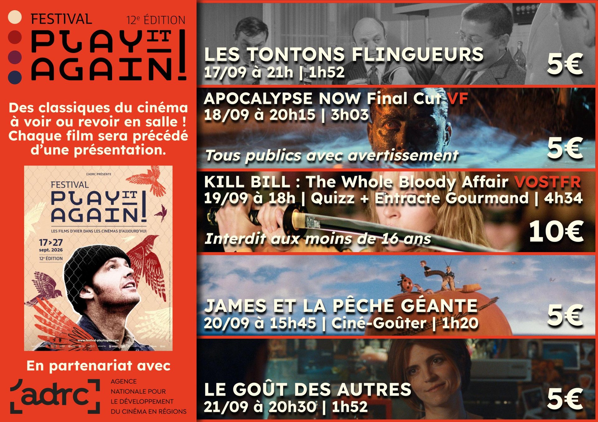 Affiche de l'événement avec des photos des films et les informations relatives aux séances (détaillées à l'écrit ci-dessous).