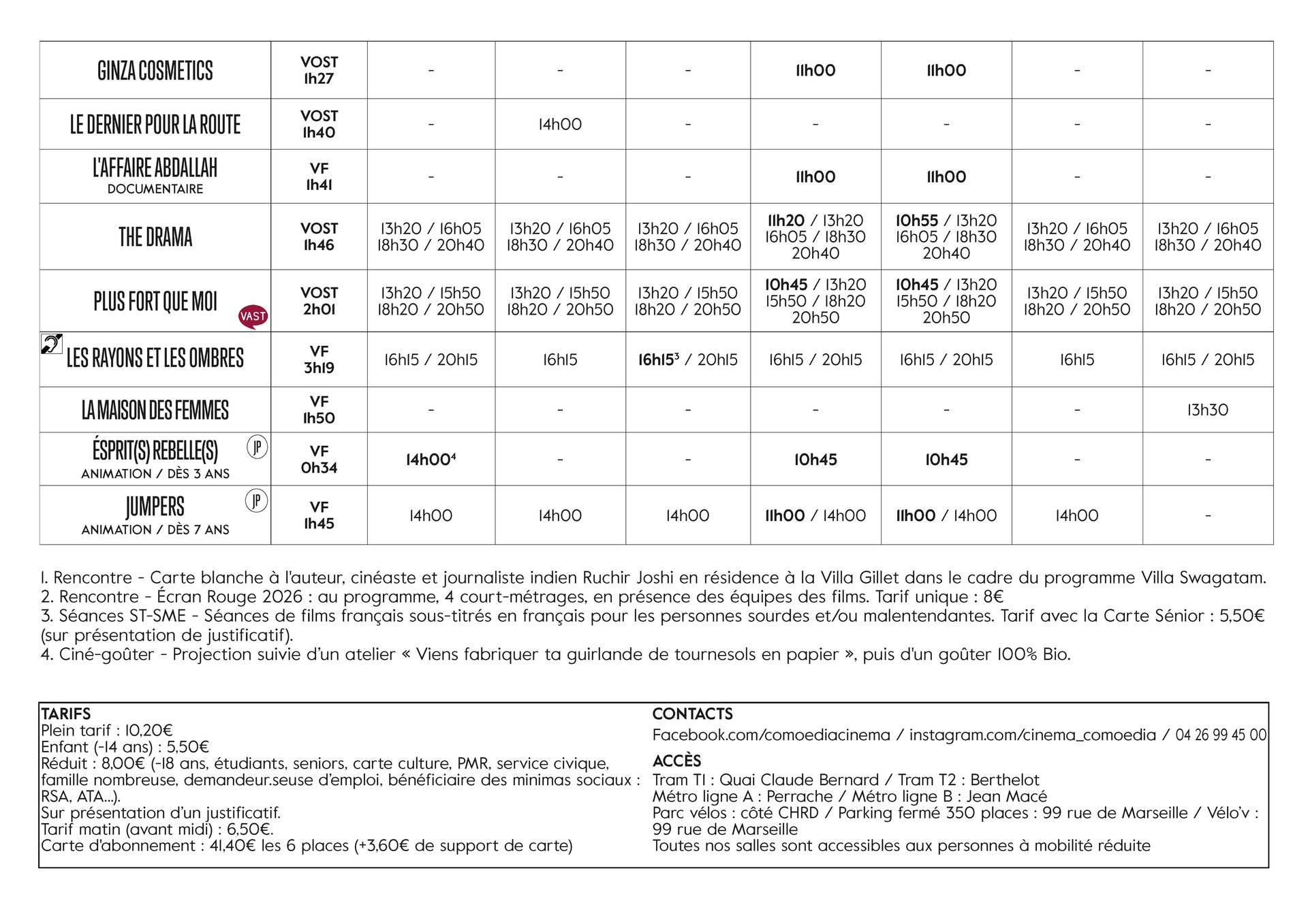 Grille horaire de la semaine