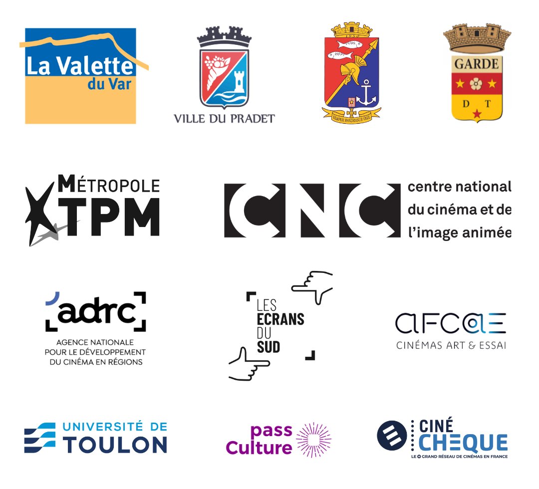 logos des villes de La Valette-du-Var, Le Pradet, Saint-Mandrier-sur-Mer, La Garde mais aussi de la Métropole Toulon Provence Méditerranée, du Centre national du cinéma et de l'image animé
