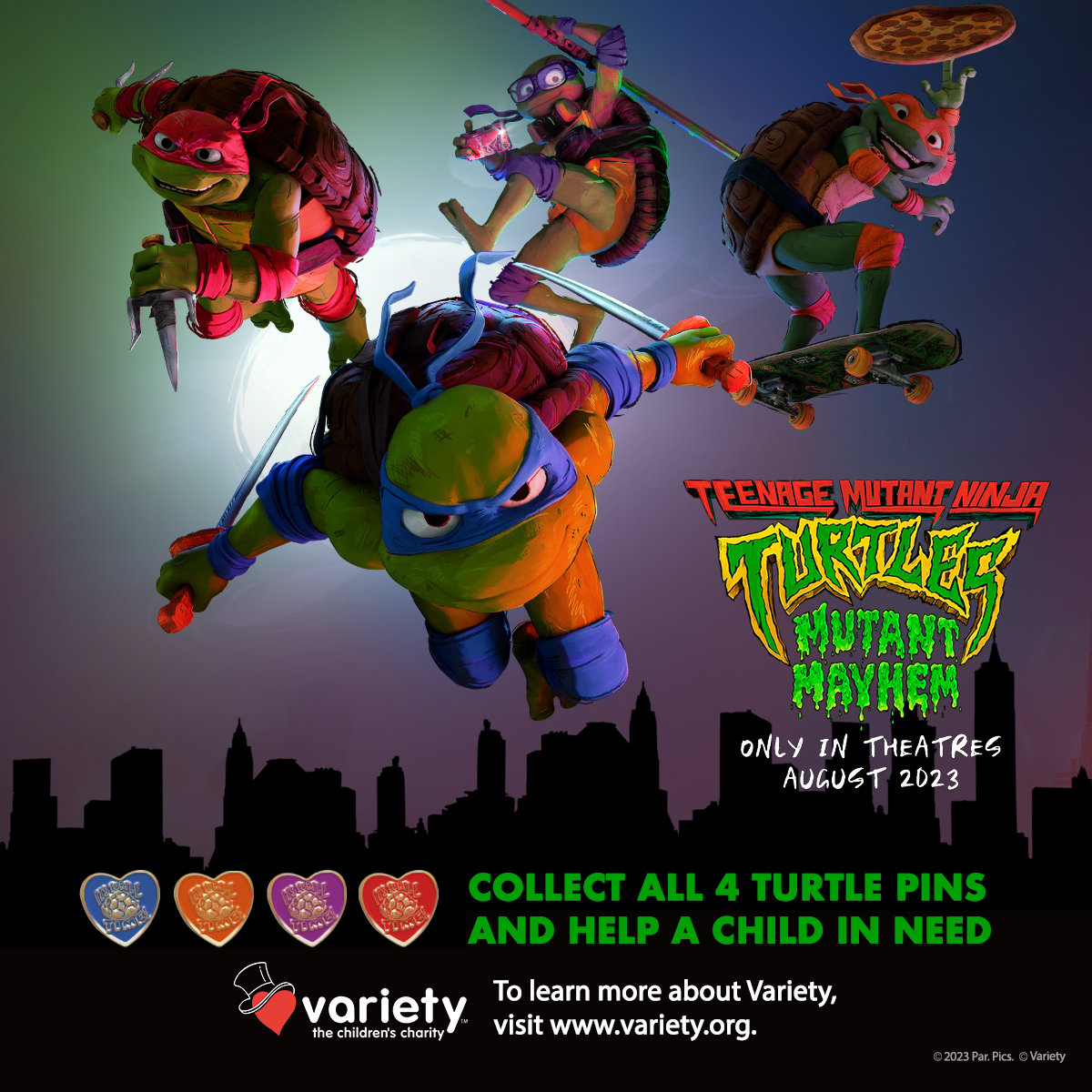Teenage Mutant Ninja Turtles Gold Heart Pin for Variety the Children's Charity