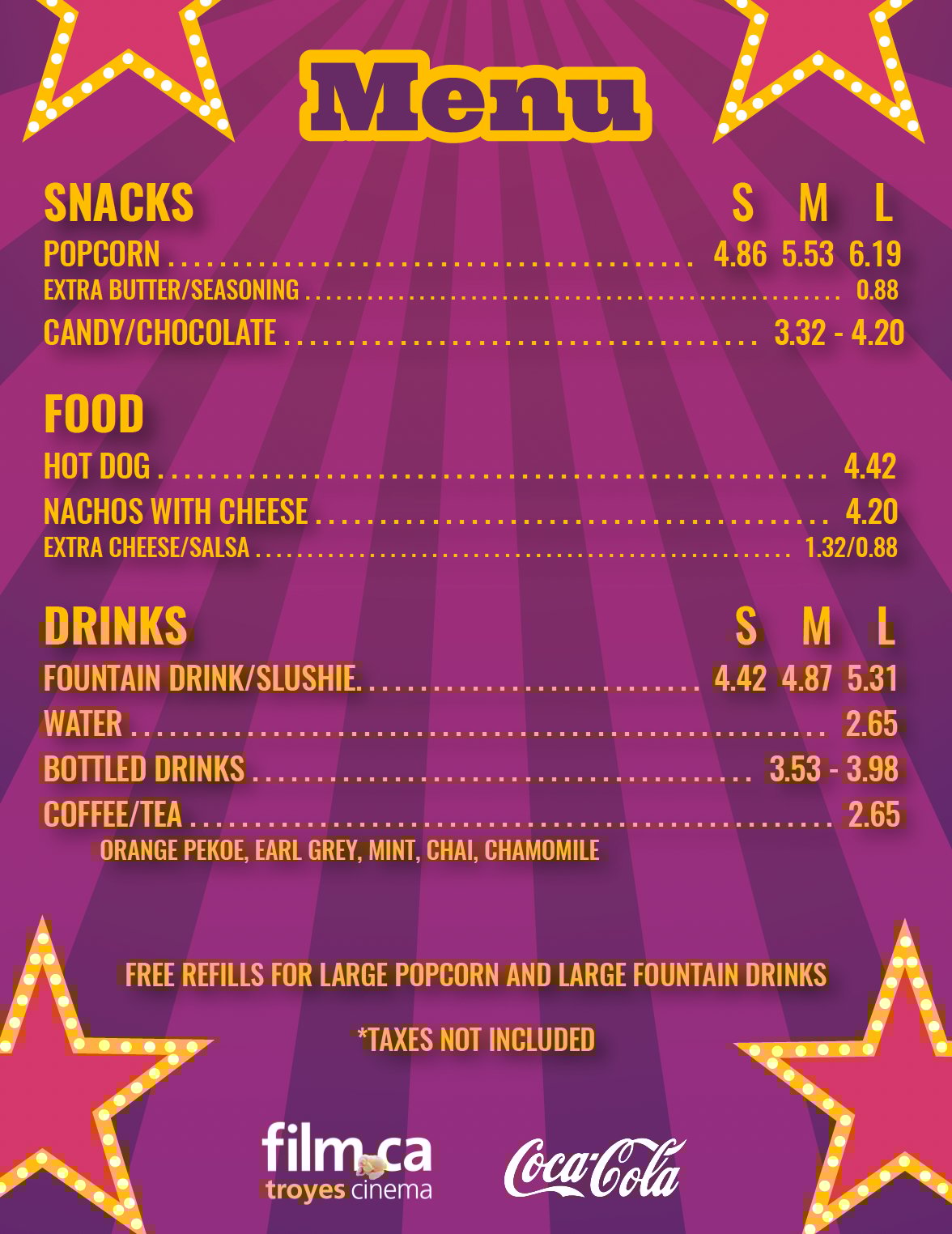 Troyes Menu List