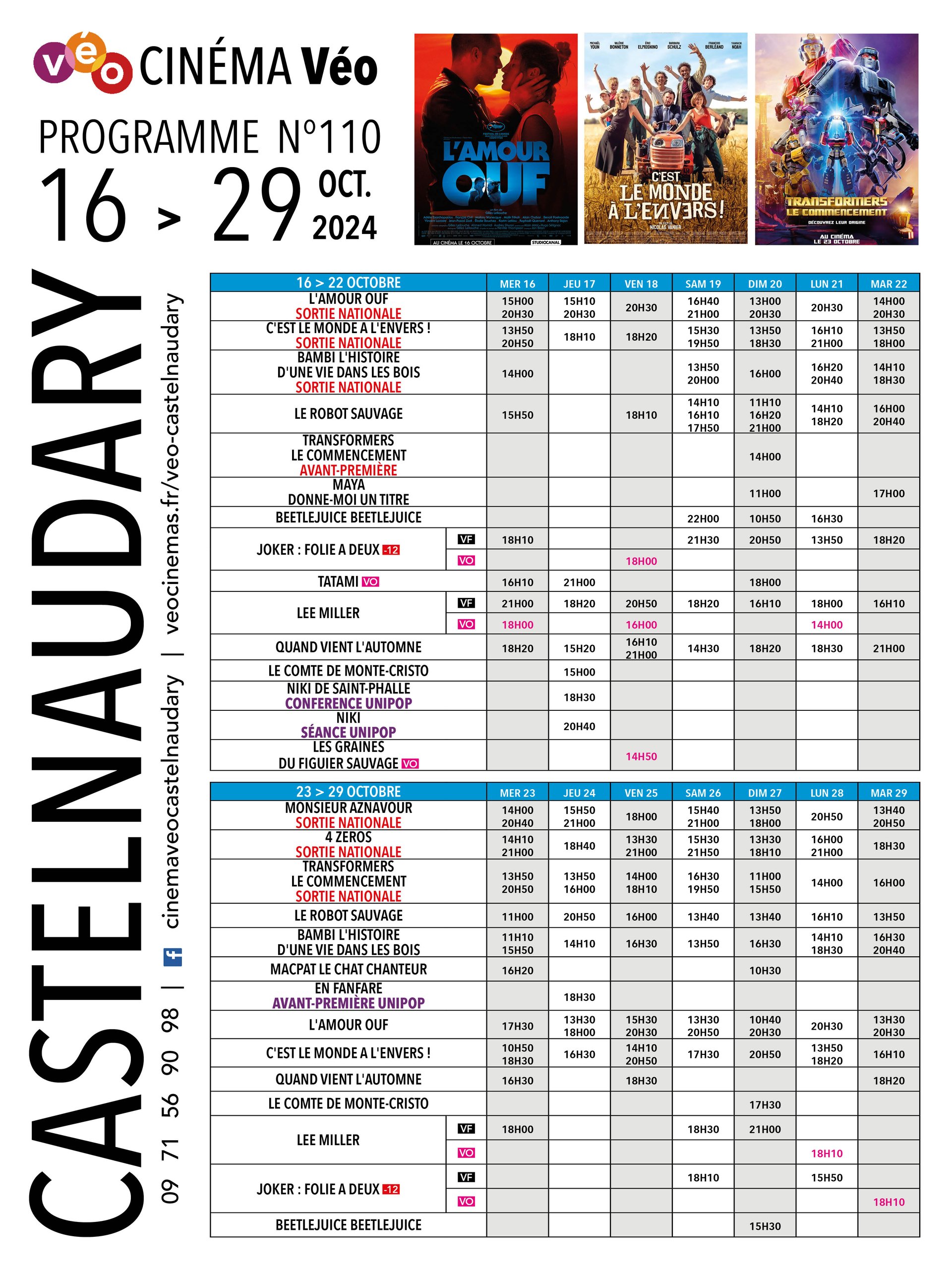 Programme du 16 au 29 octobre