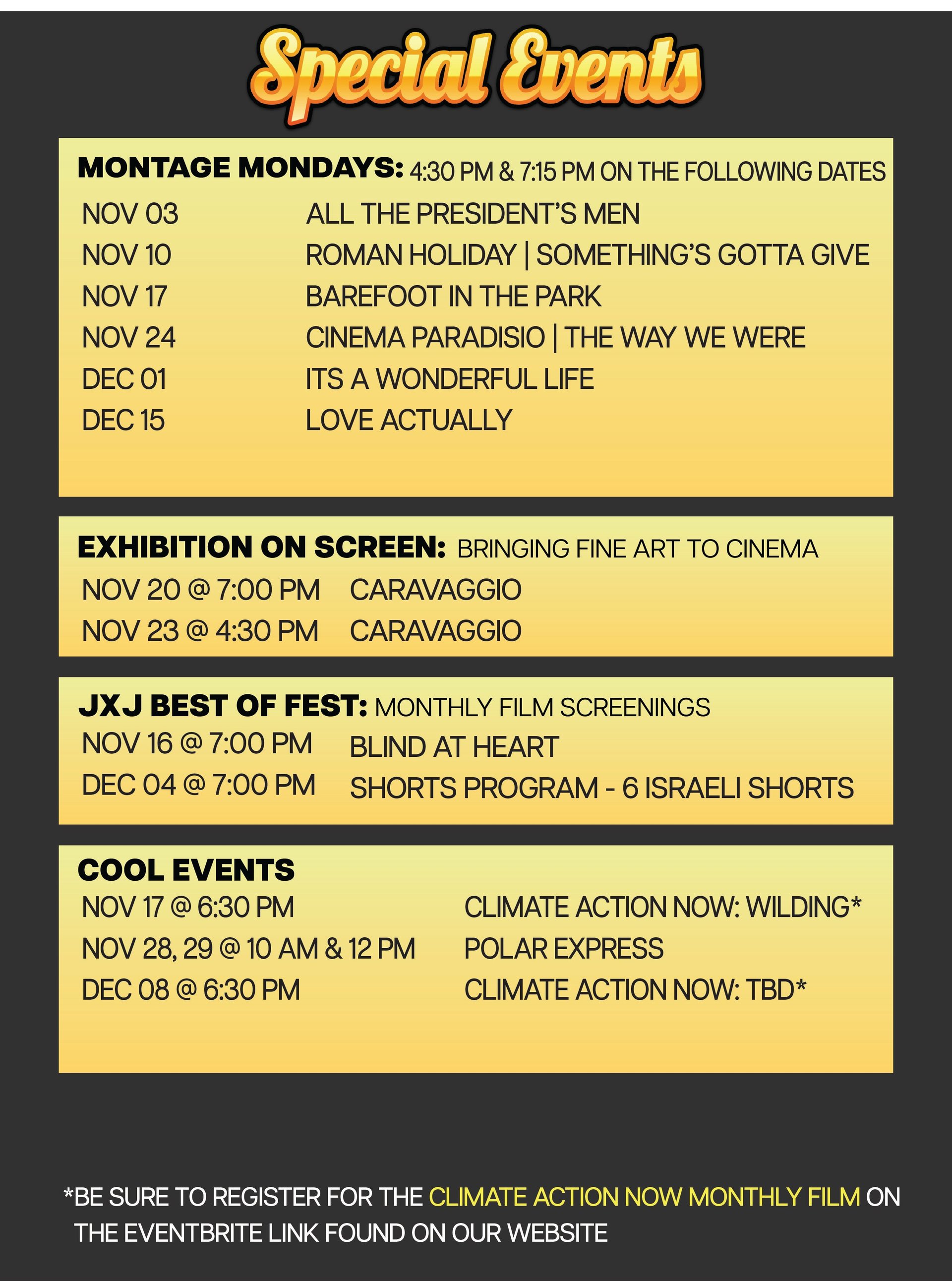 Special events at cinema arts