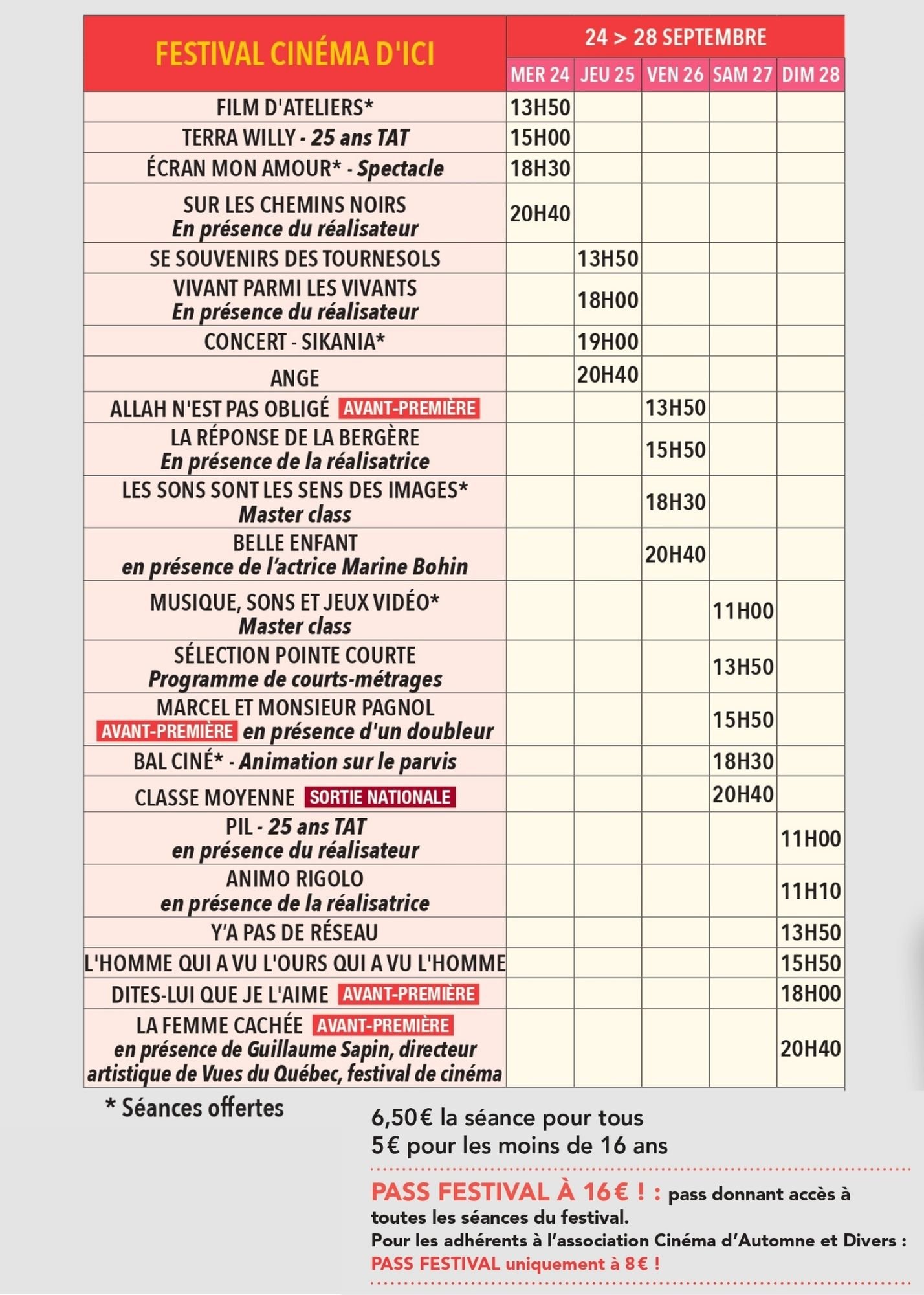 Programme du festival Cinéma d'ici