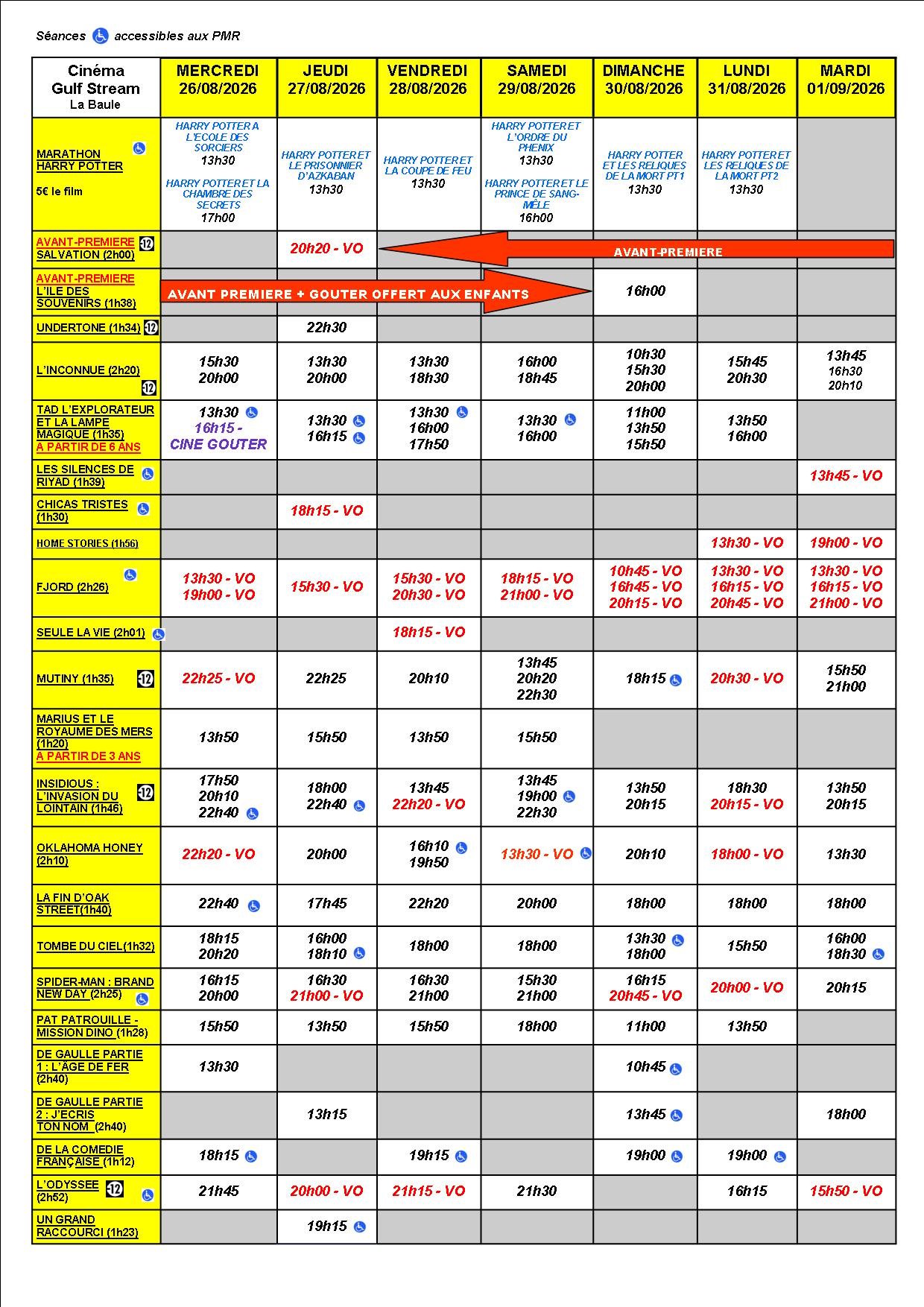 Programme de la semaine