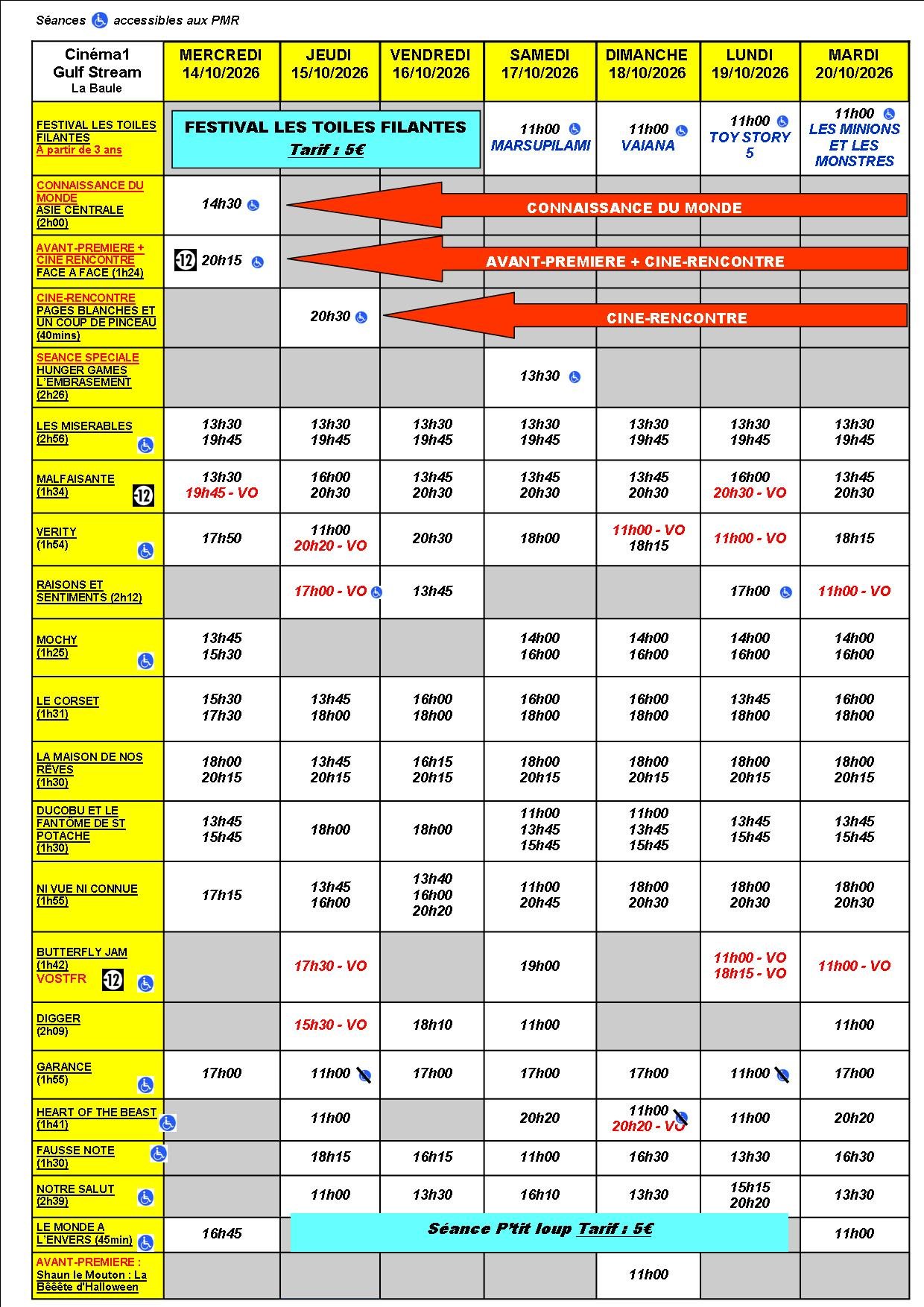 Programme de la semaine