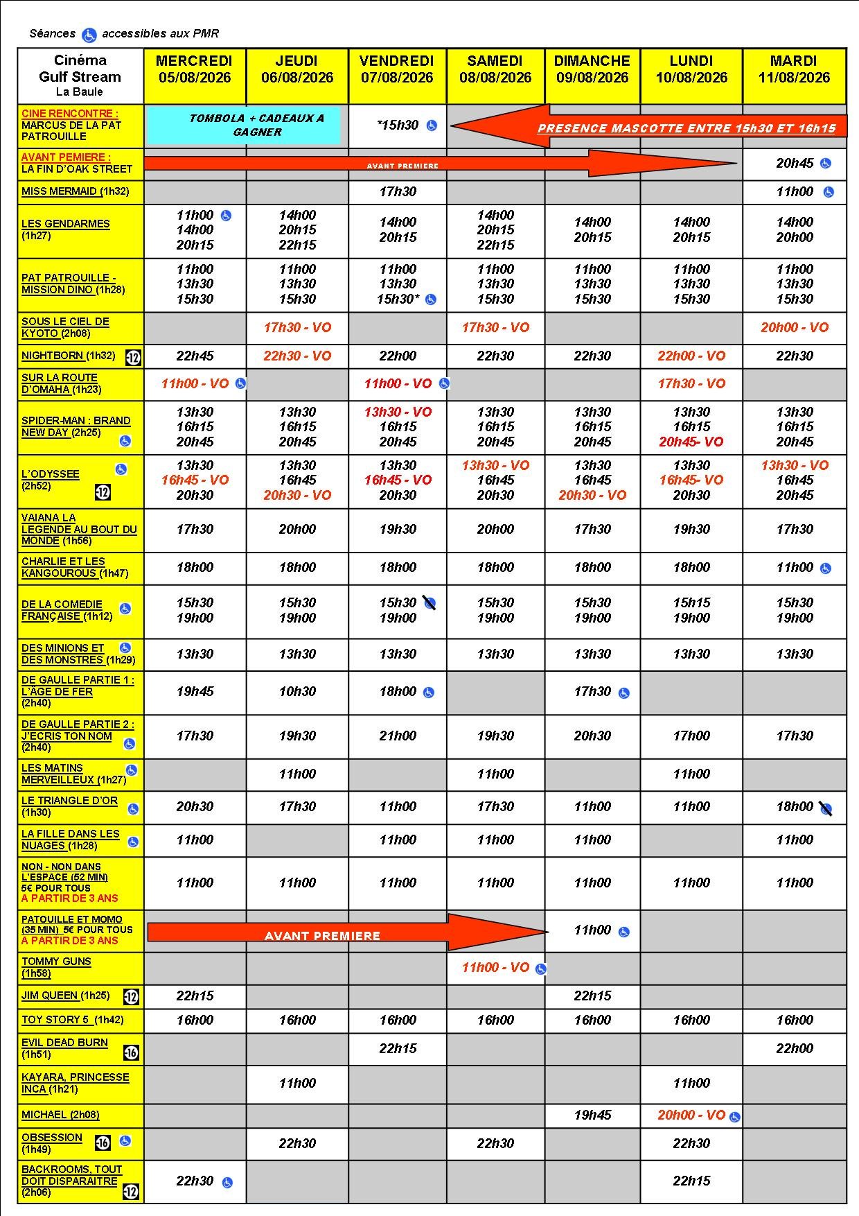 Programme de la semaine