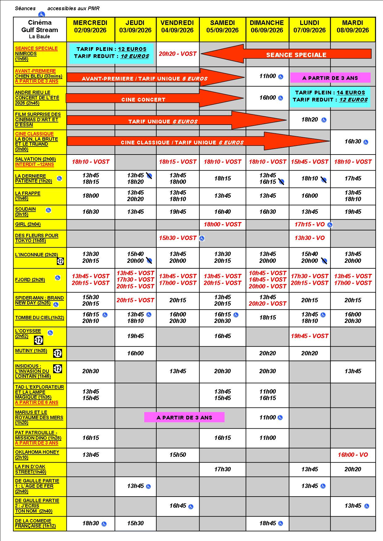 Programme de la semaine
