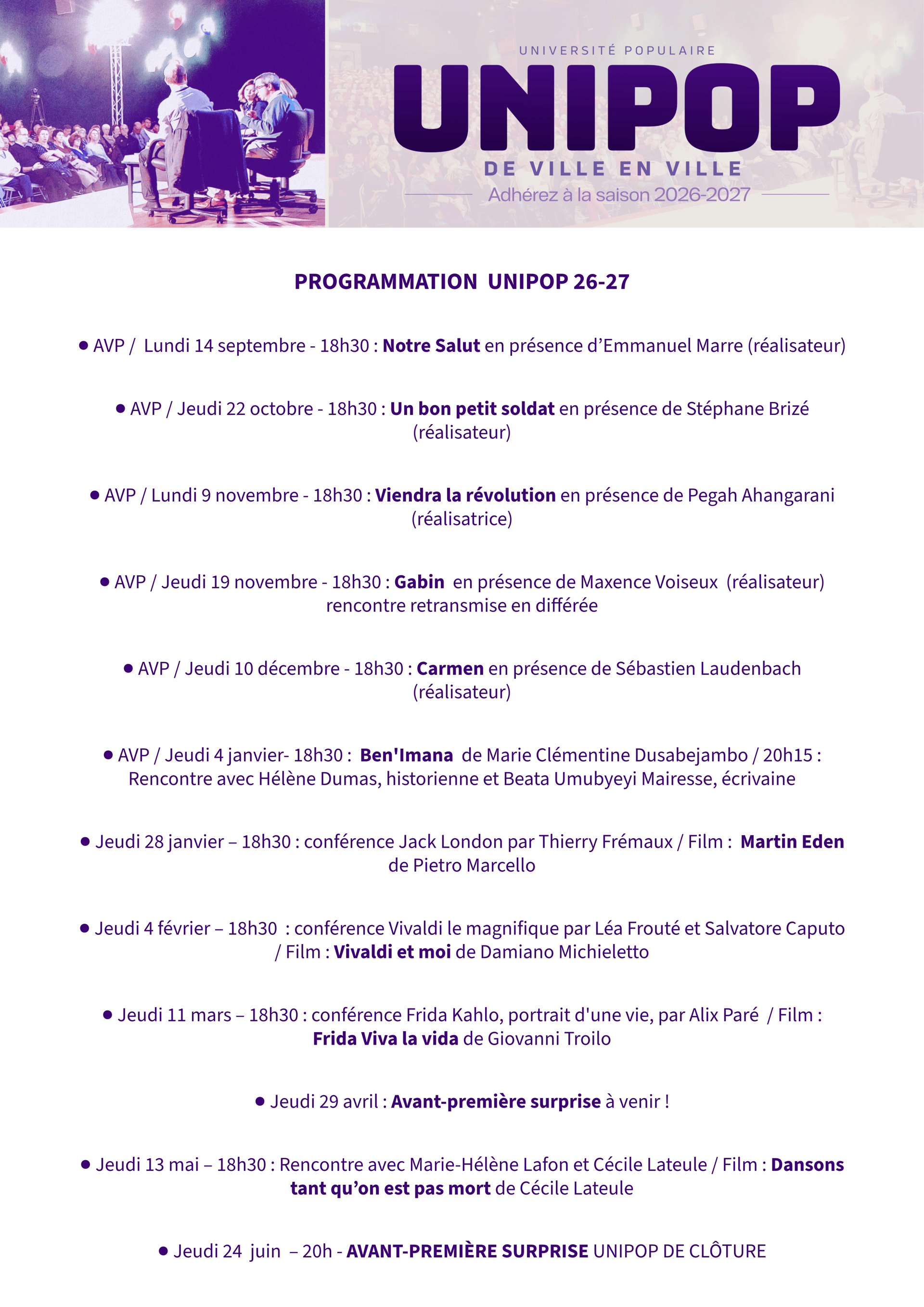 LE PROGRAMME 2026-2027