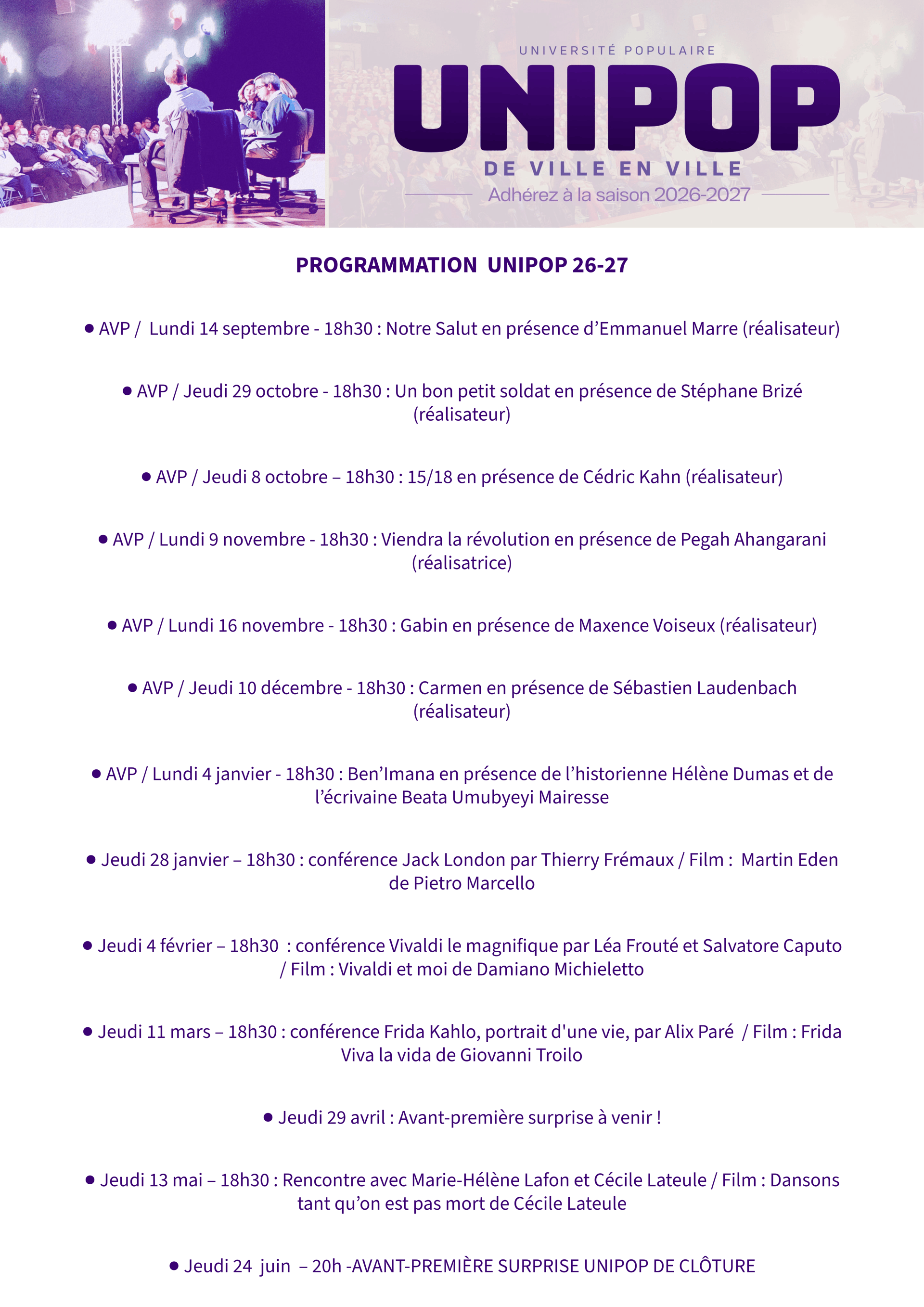LE PROGRAMME 2026-2027