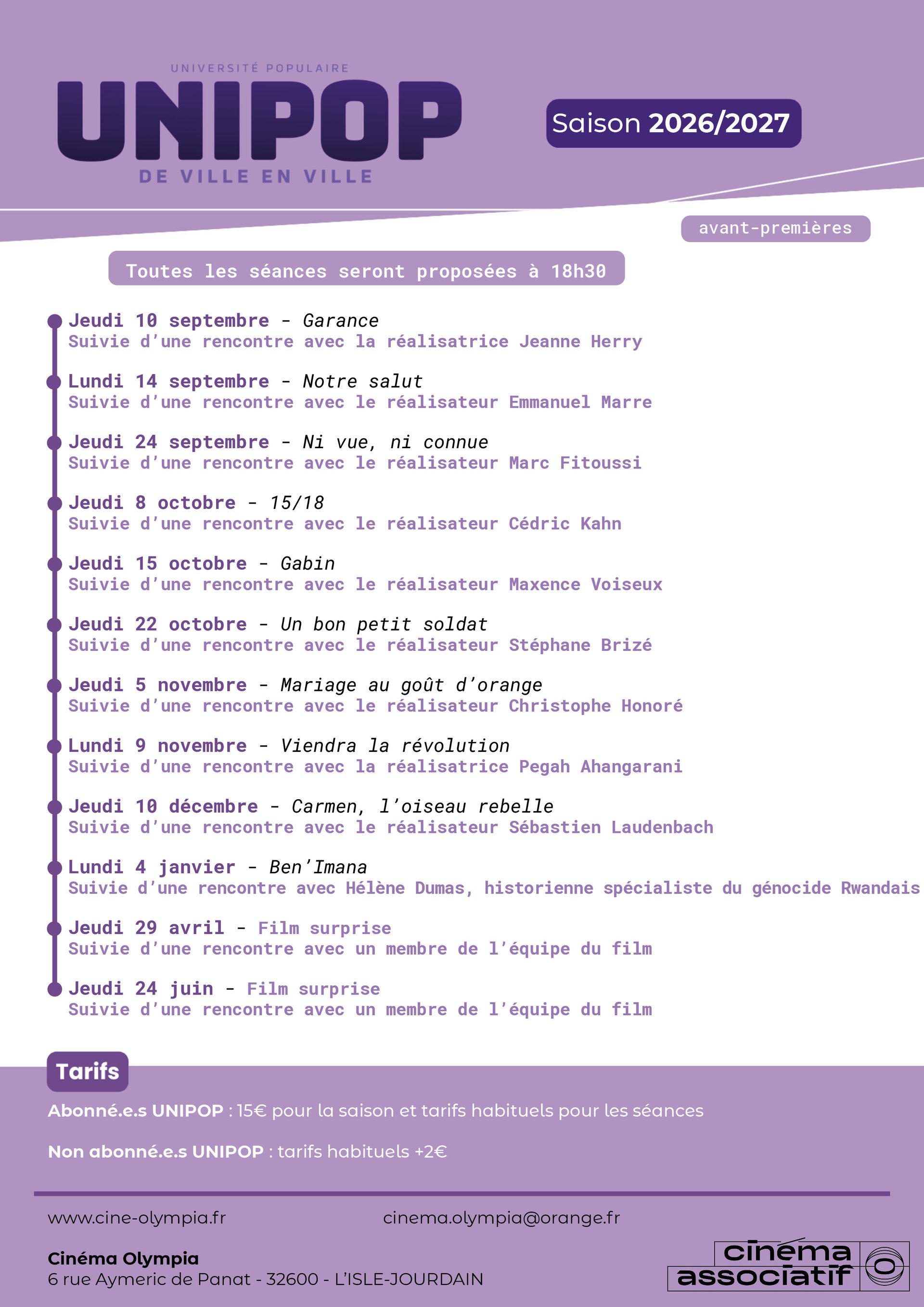 Saison 2026/2027 UNIPOP