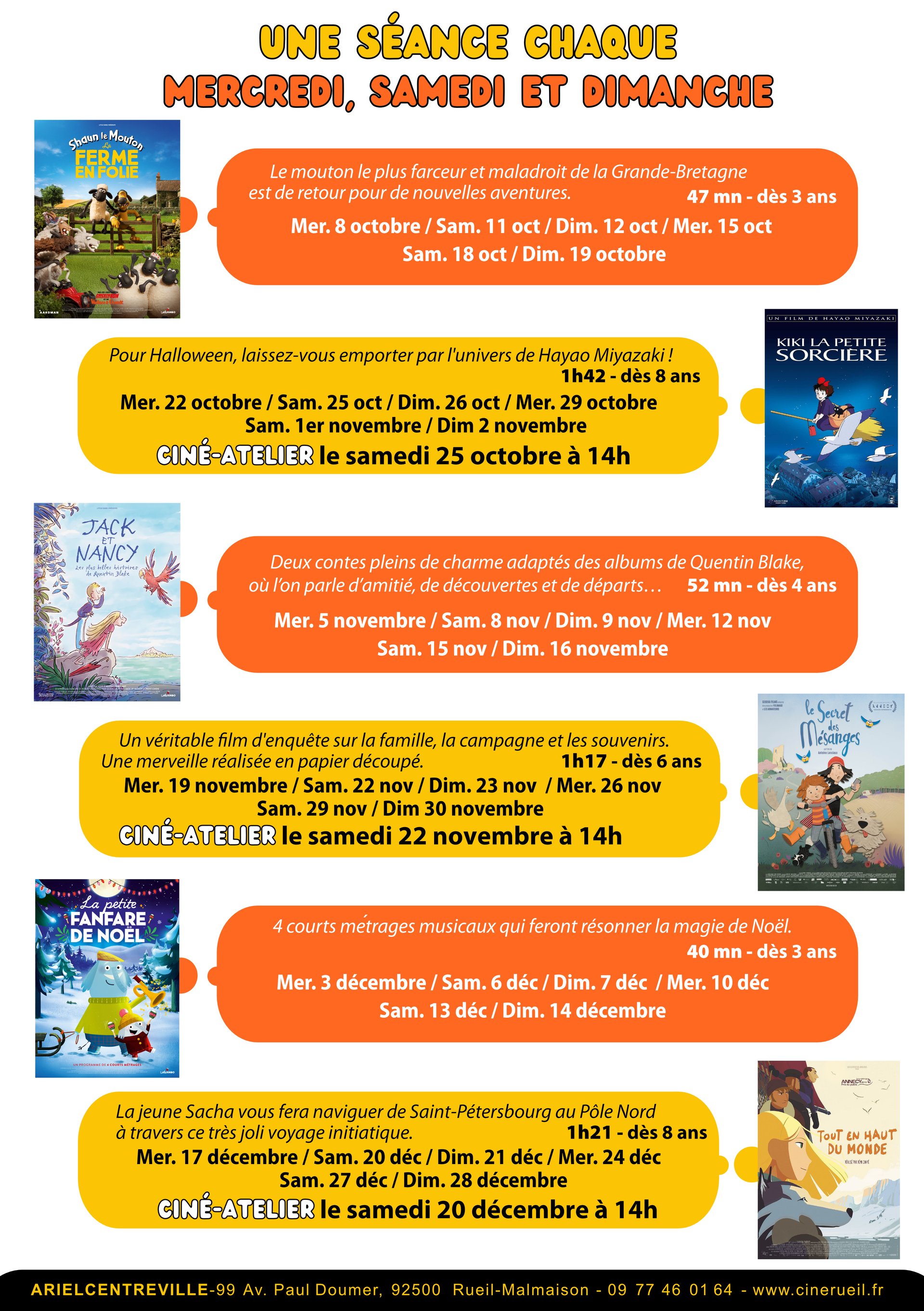 L'image présente les films du programme jeune public