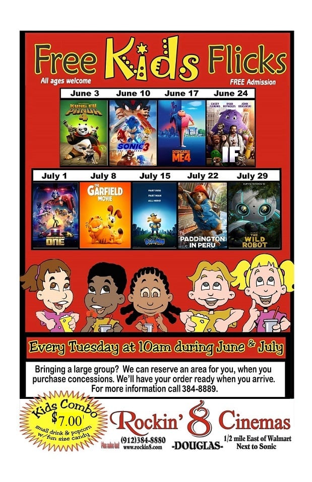 Free Kids Flicks for everyone, every Tuesday at 10 am in the months of June and July
