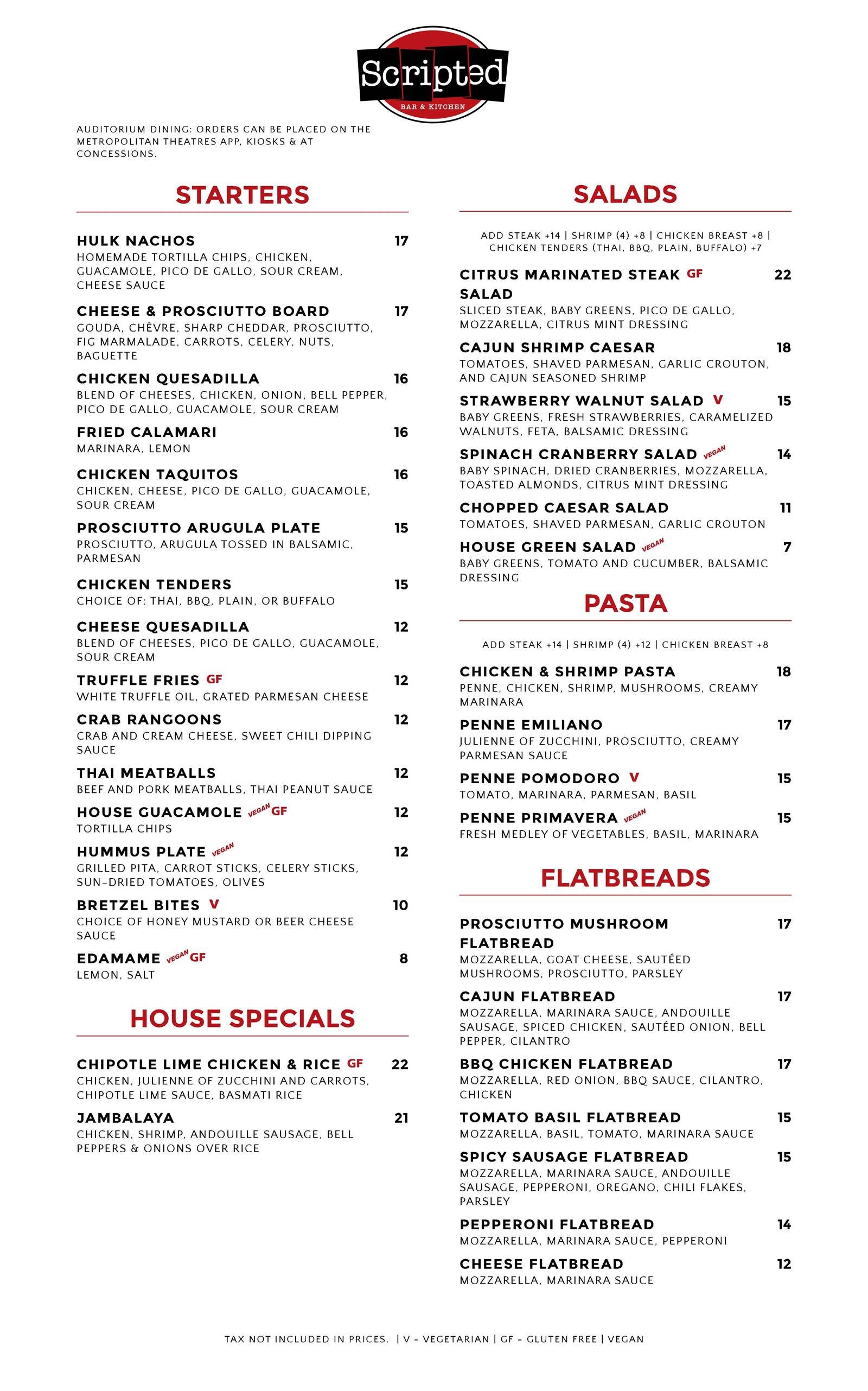 scripted bar kitchen food menu page 1