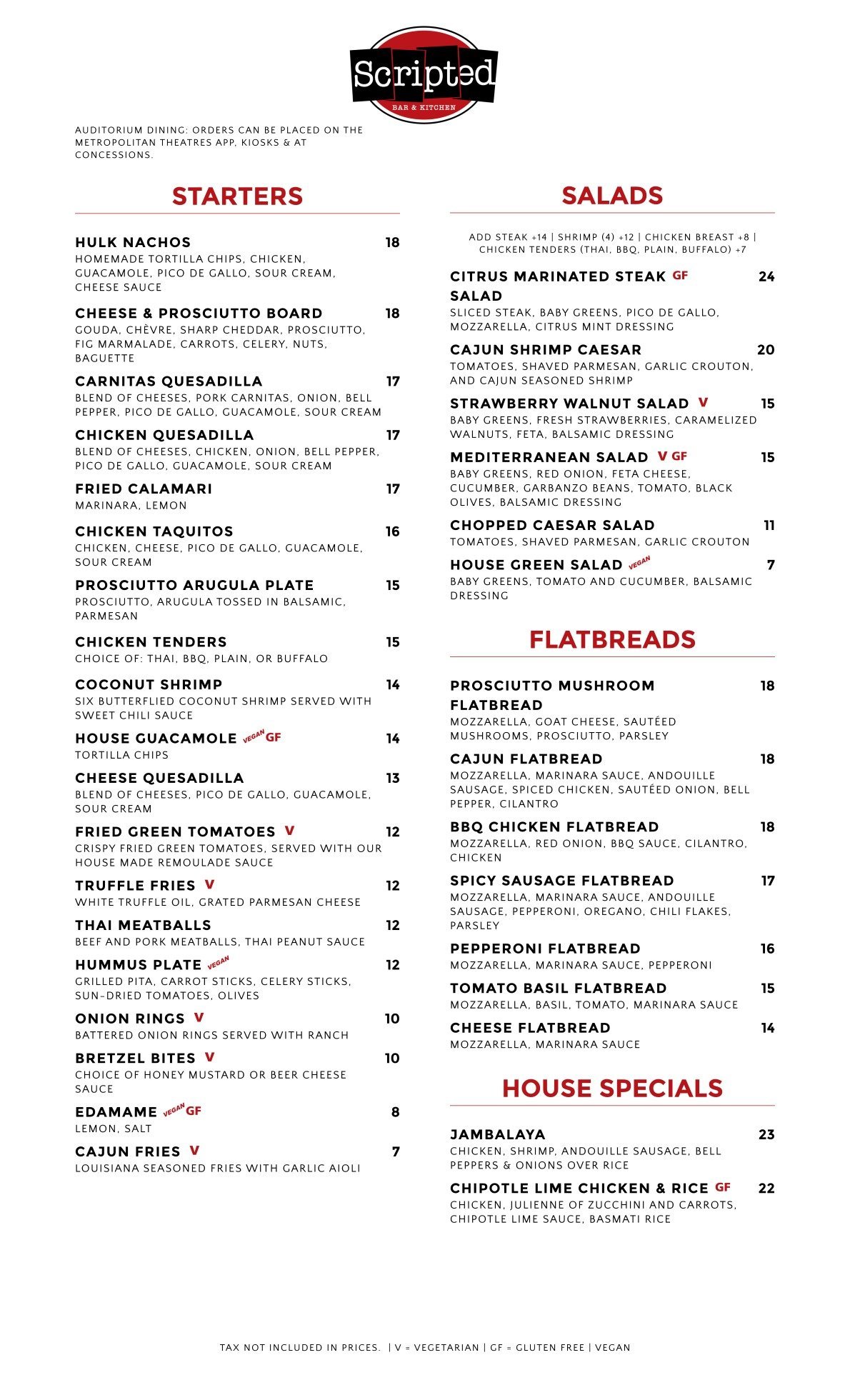 scripted bar kitchen food menu page 1