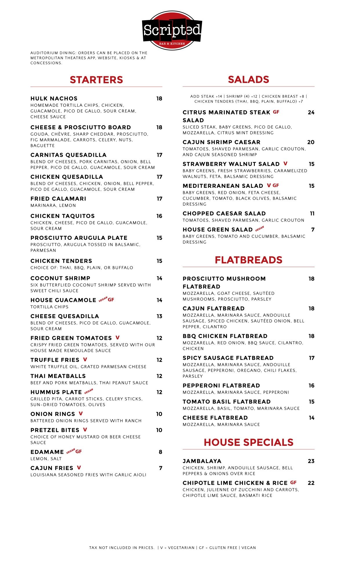 scripted bar kitchen food menu page 1