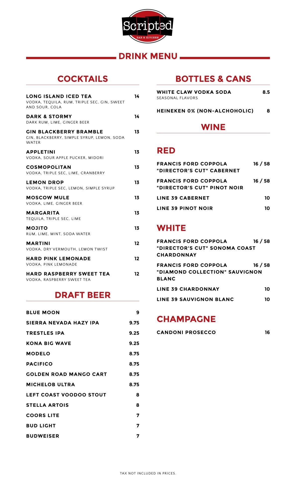 scripted bar kitchen cocktail menu page 1