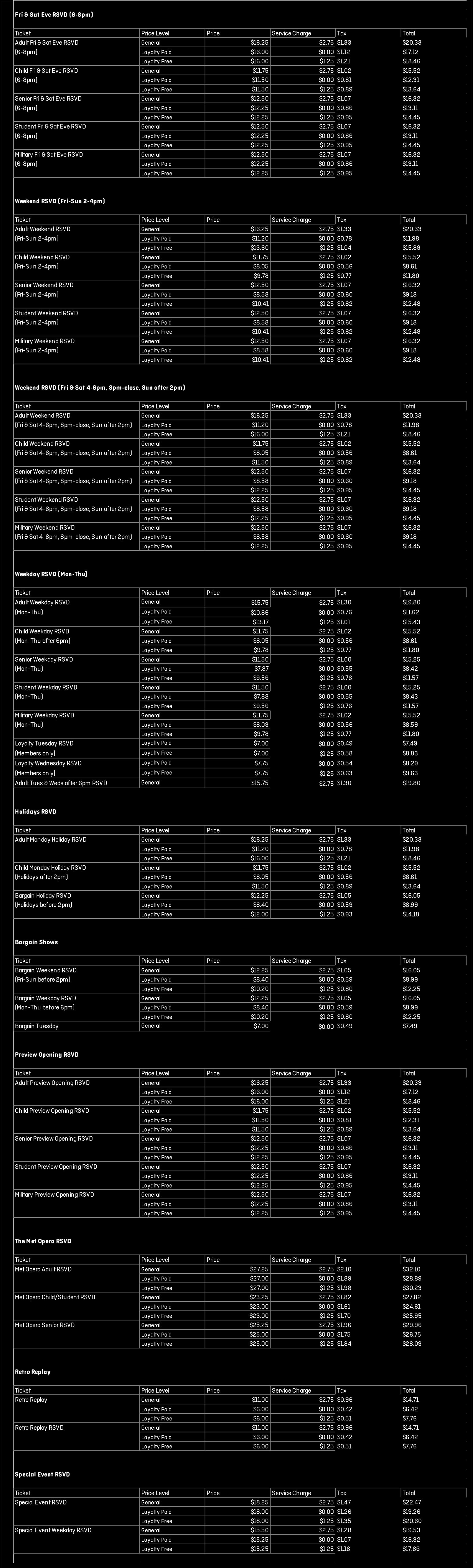 Bethesda Ticket PRicing