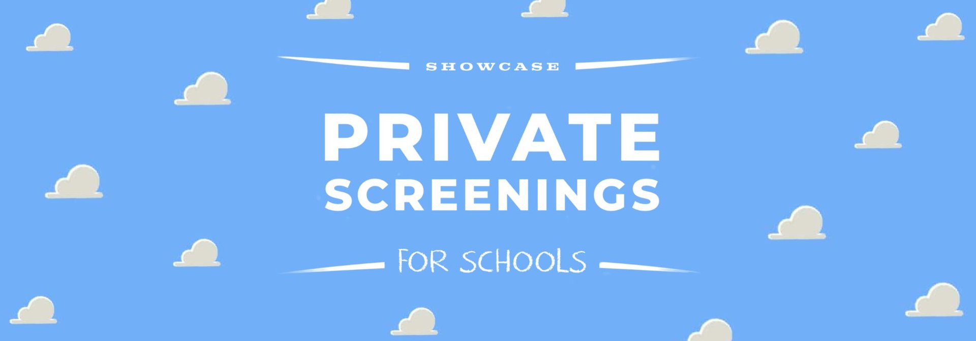 private screenings for schools in white text on a chalk board with doodles surrounding it 