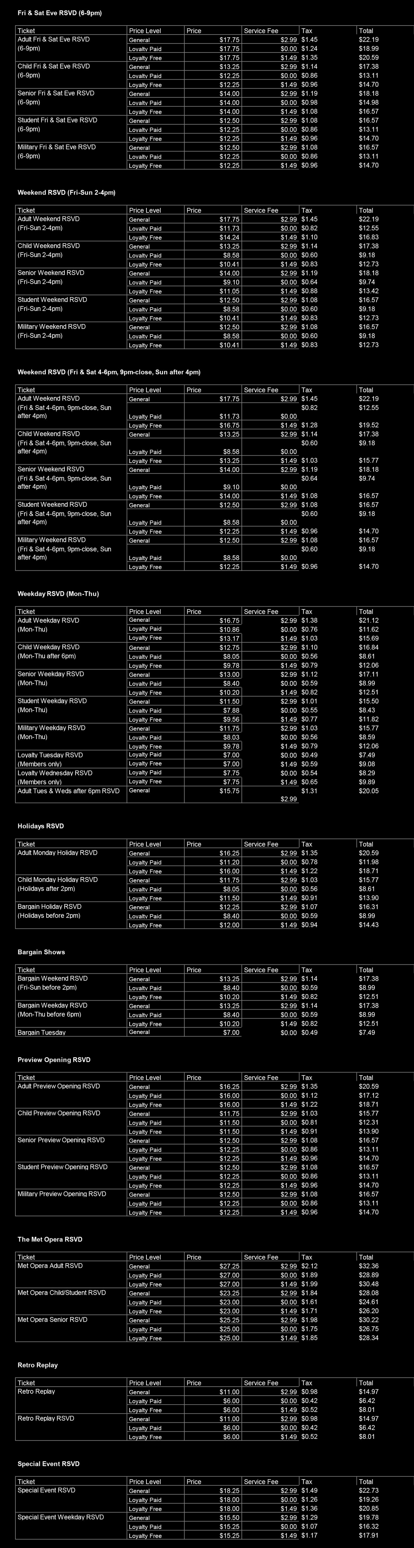 Bethesda Ticket PRicing
