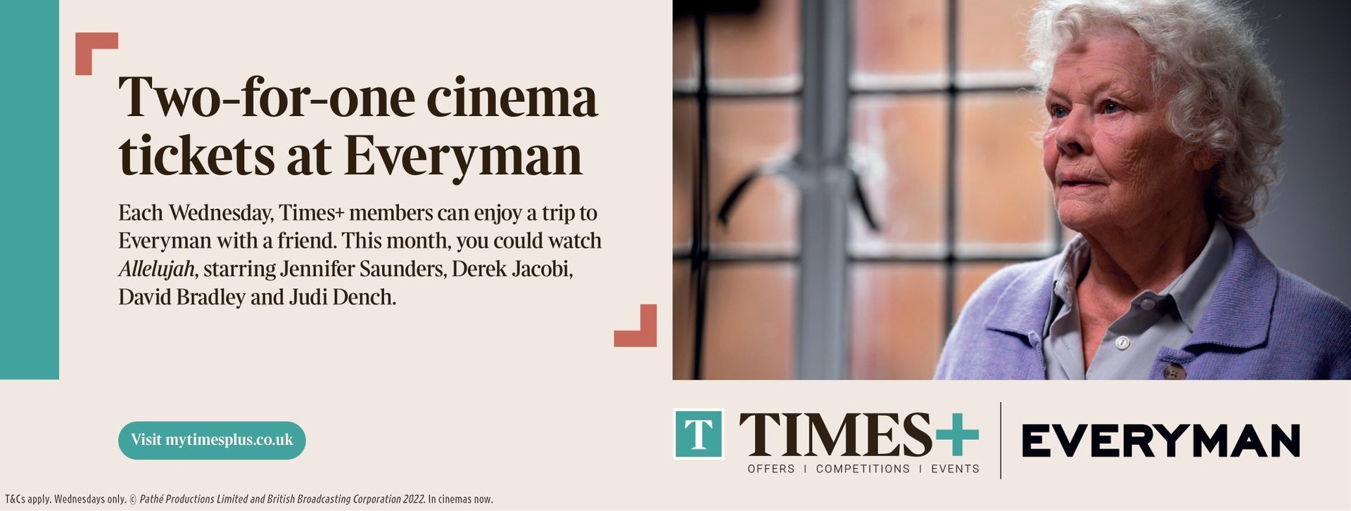 2 for 1 cinema tickets at Everyman with Times+