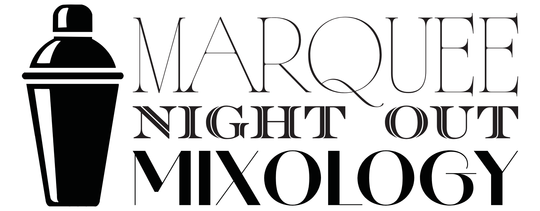 Image of a cocktail shaker next to the words Marquee Night Out Mixology