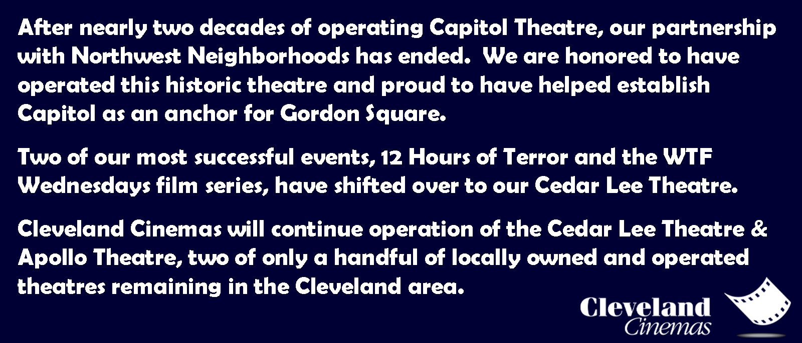 capitol theatre close notice