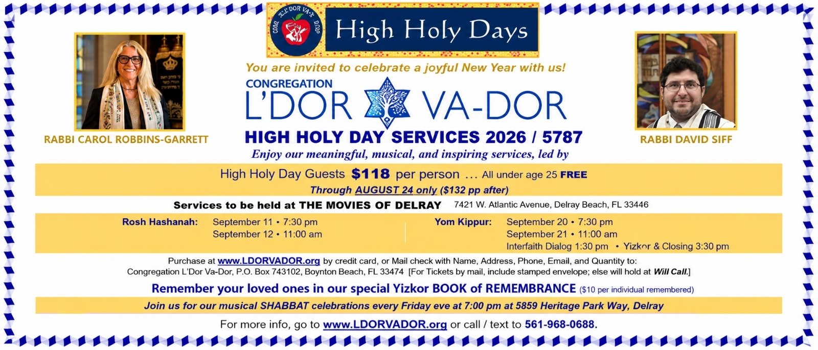 High Holidays for Services in Delray