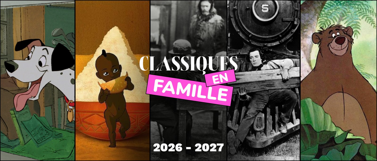 Bannière avec 5 volets, représentant les 5 films