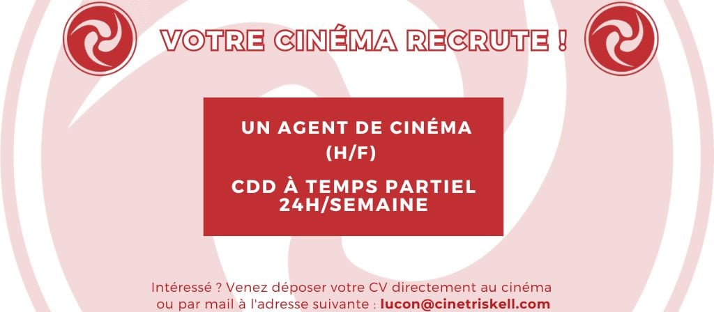     🎬✨Vous avez la fièvre du grand écran ? Vous adorez faire sourire les cinéphiles et transformer chaque séance en petite fête ? Rejoignez notre équipe !  Nous cherchons un agent de cinéma pour un CDD à temps partiel (24 h par semaine).   🚀 Vos missions - Accueillir les spectateurs comme des VIP : billets, sourires et petites anecdotes sur le film du jour. - Piloter la billetterie (et les réservations) avec la précision d’un réalisateur qui cadre chaque plan. - Veiller à la magie technique : vérifier que le projecteur tourne, que le son claque et que la salle brille. - Offrir un service client digne d’un Oscar : réponses rapides, solutions créatives et recommandations de pop‑corn. - Mettre en avant nos programmes : affiches qui claquent, posts Instagram qui font le buzz et teasers qui donnent envie.  Dans un monde où les films commencent quand la journée se termine… une équipe entre en action chaque soir et chaque week-end pour faire vibrer les spectateurs… Serez-vous des nôtres ?   Envoyez votre CV et une lettre de motivation à z.limouzin@cinetriskell.com  Prêt·e à vivre le cinéma au quotidien et à rendre chaque séance inoubliable ? On a hâte de vous rencontrer ! 🎥