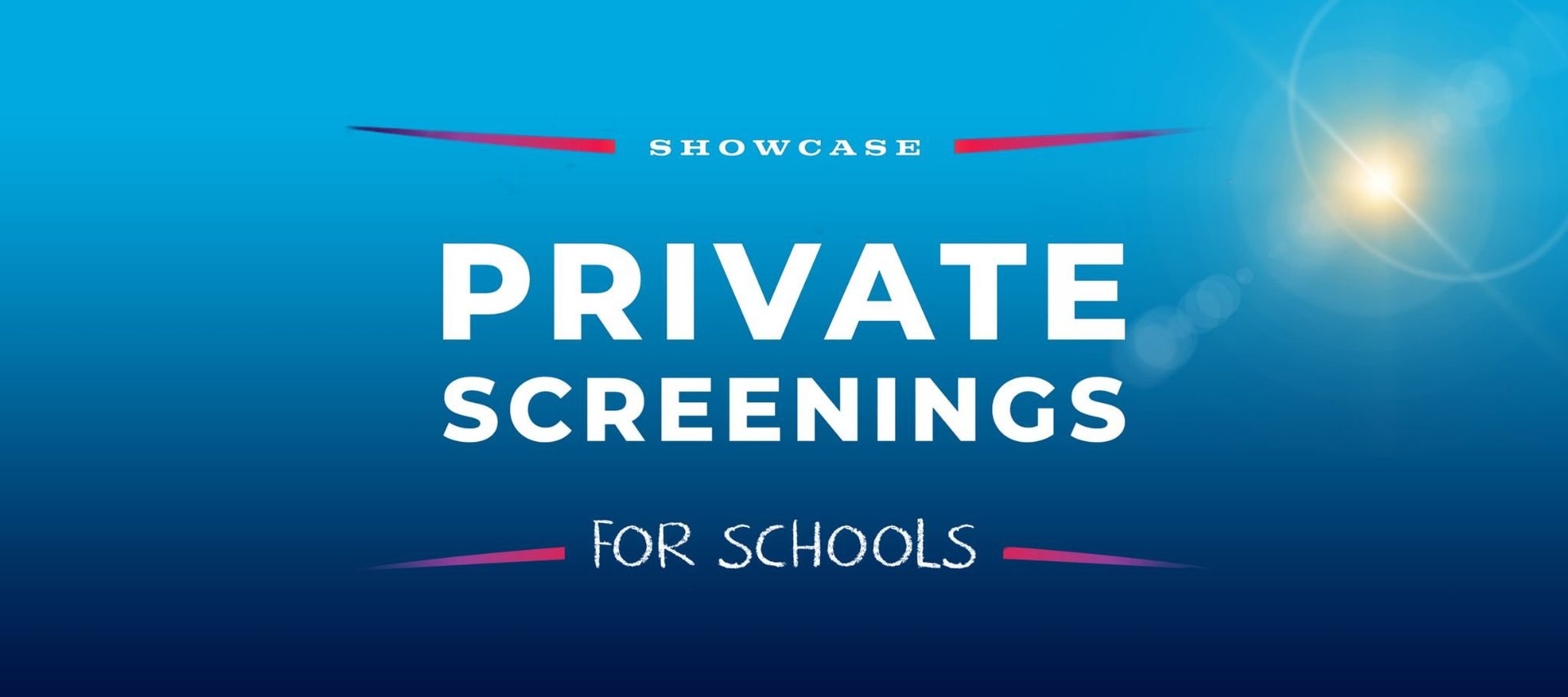 private screenings for schools in white text on a dark blue background
