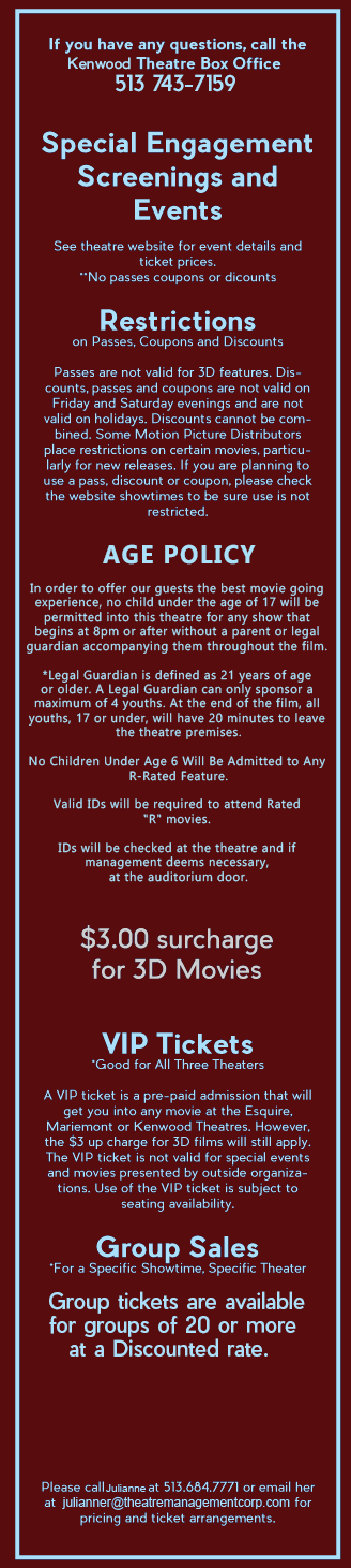 General Ticket Information Kenwood Theatre