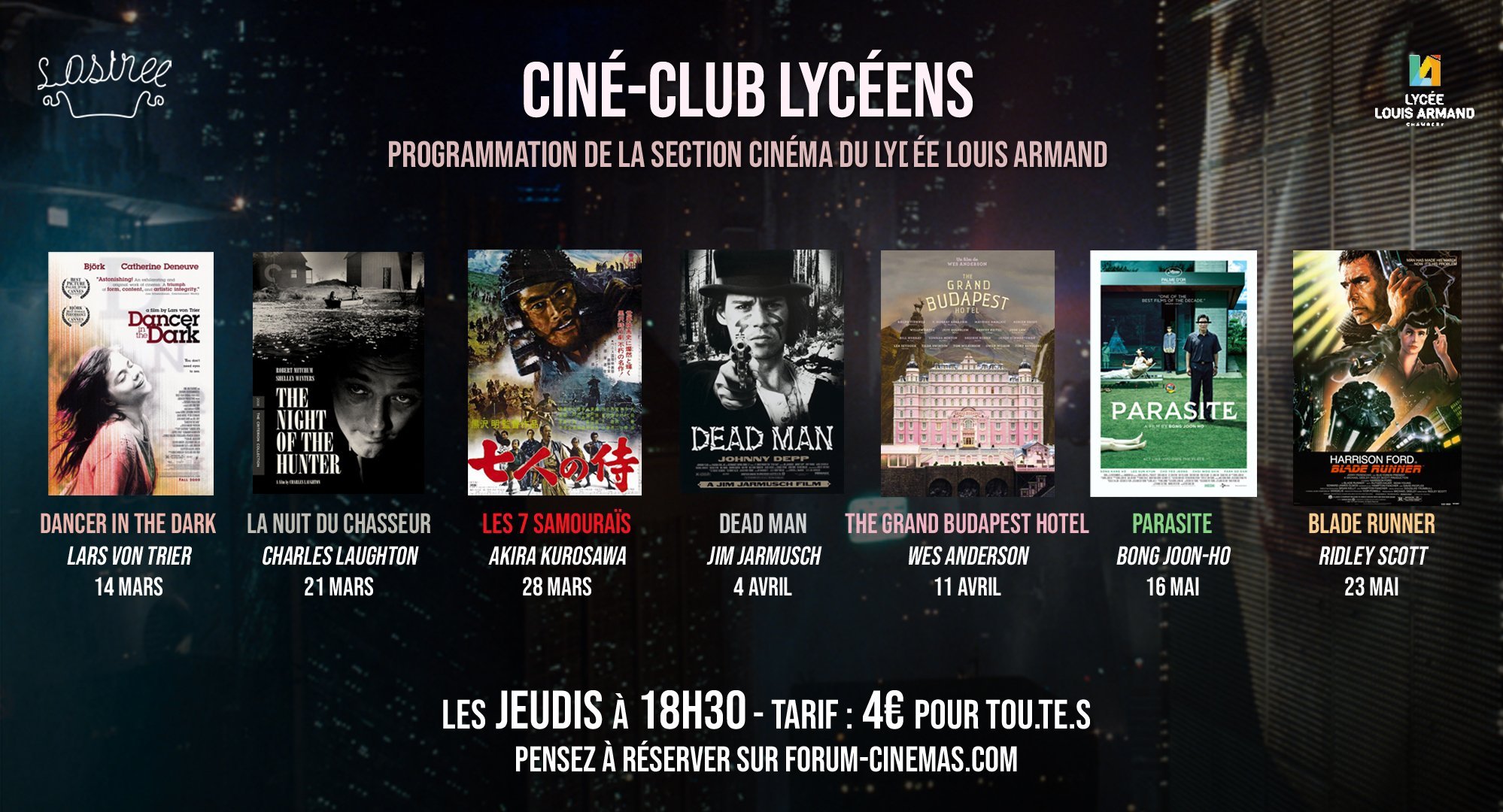 Programmation du ciné club lycéen de Louis Armand à Chambéry