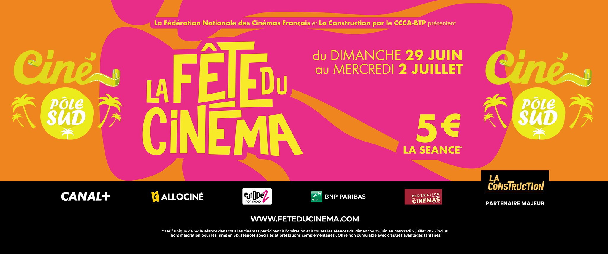 La Fête du Cinéma revient au Ciné Pôle Sud du dimanche 29 juin au mercredi 2 juillet 2025 inclus
