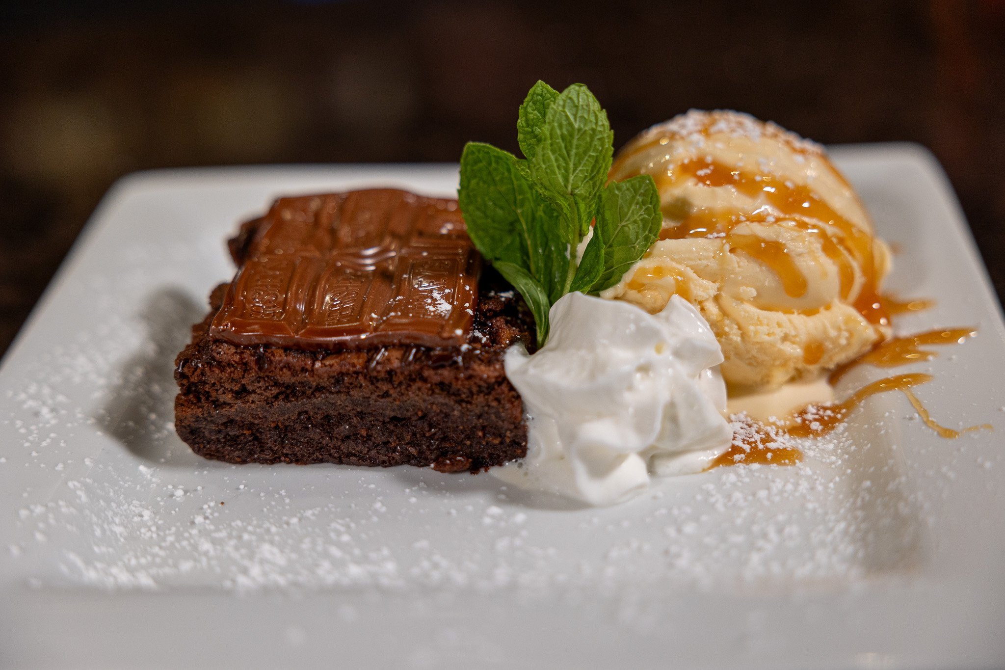 brownie sundae with ice cream and whipped cream