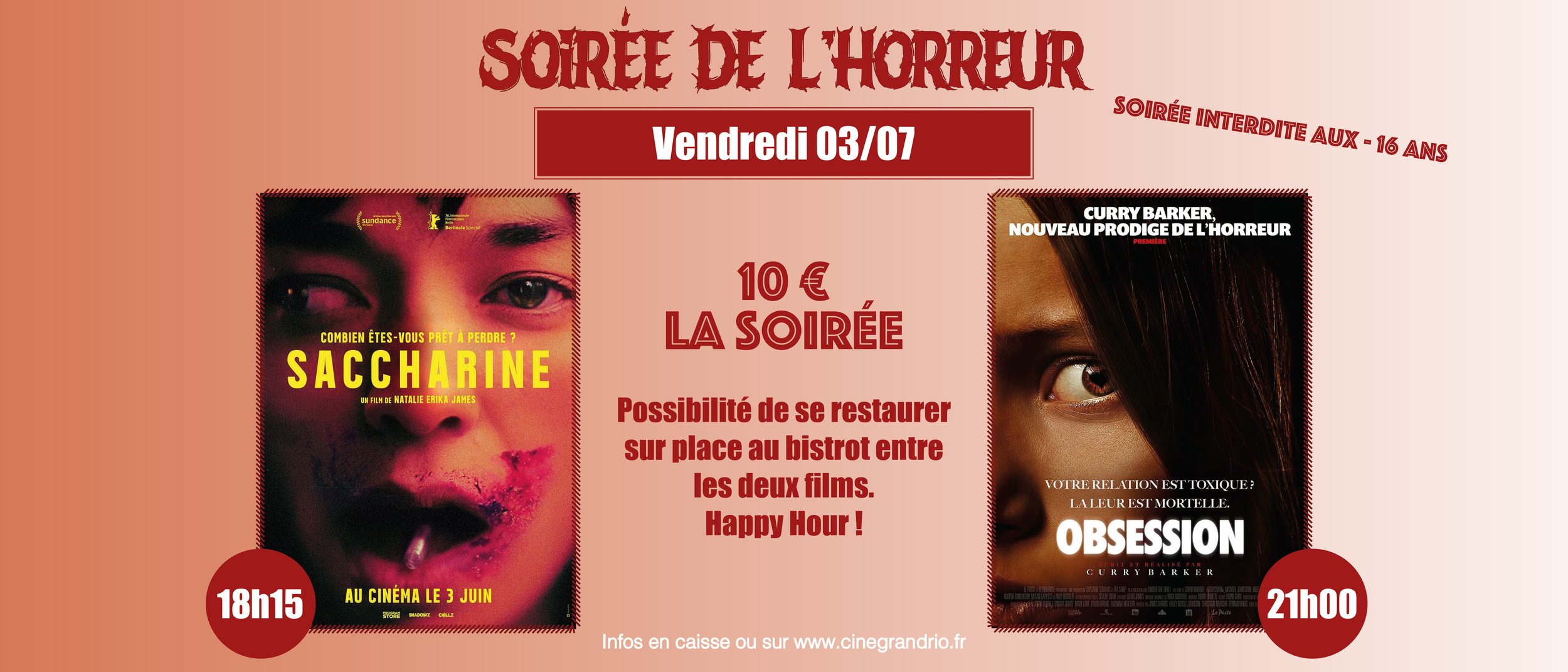 L'ÉTÉ DE L'HORREUR : Saccharine + Obsession