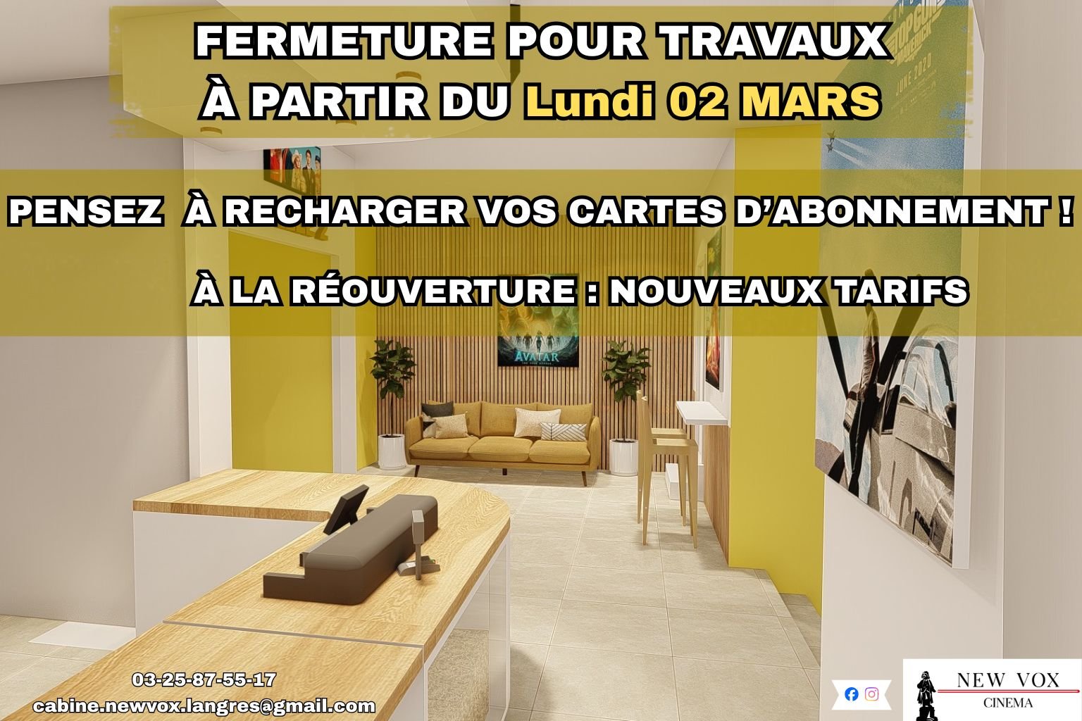 Fermeture pour travaux : Pensez à recharger vos cartes d'abonnement !!