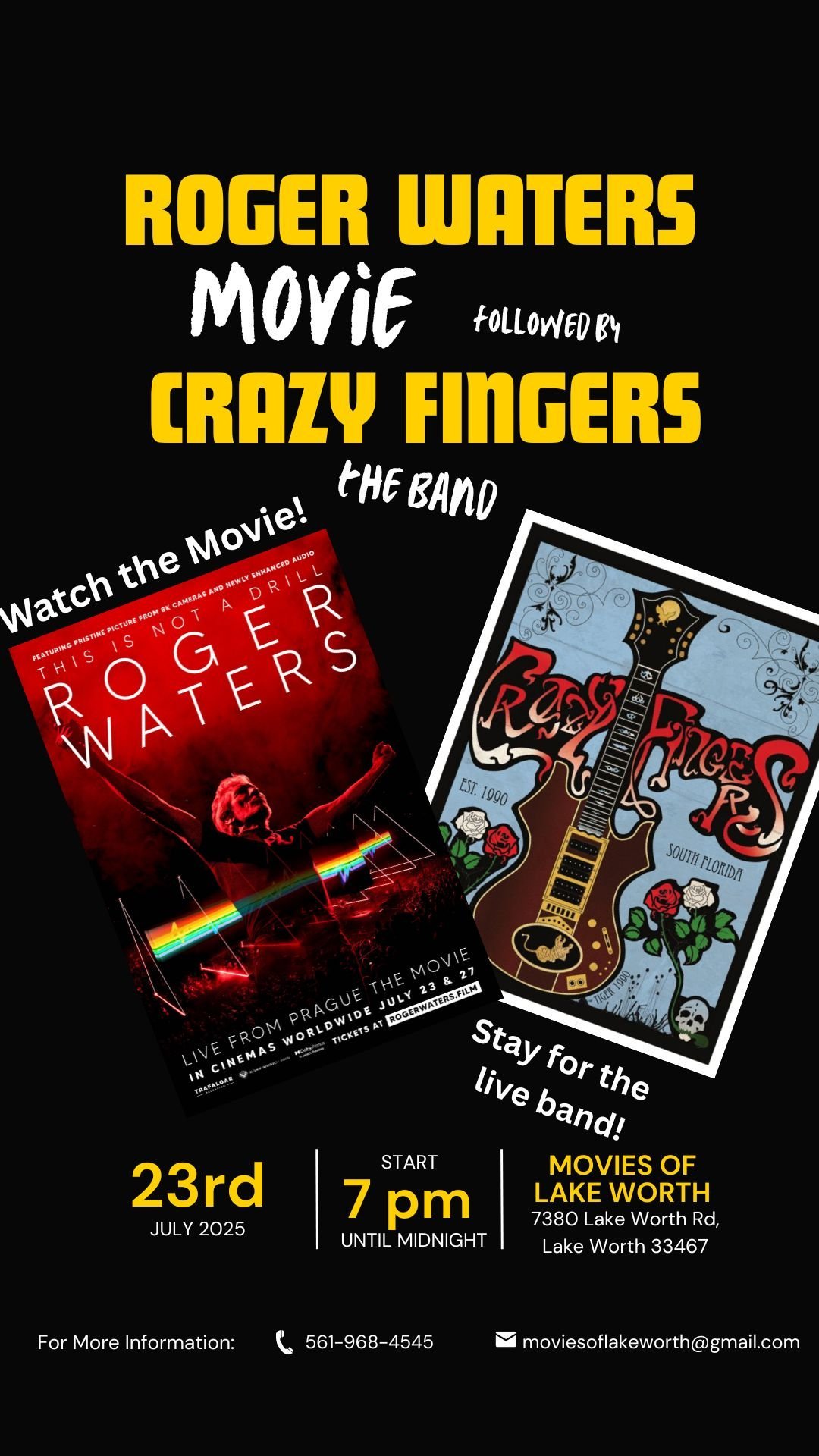 Roger Waters Film Followed by CRAZY FINGERS BAND