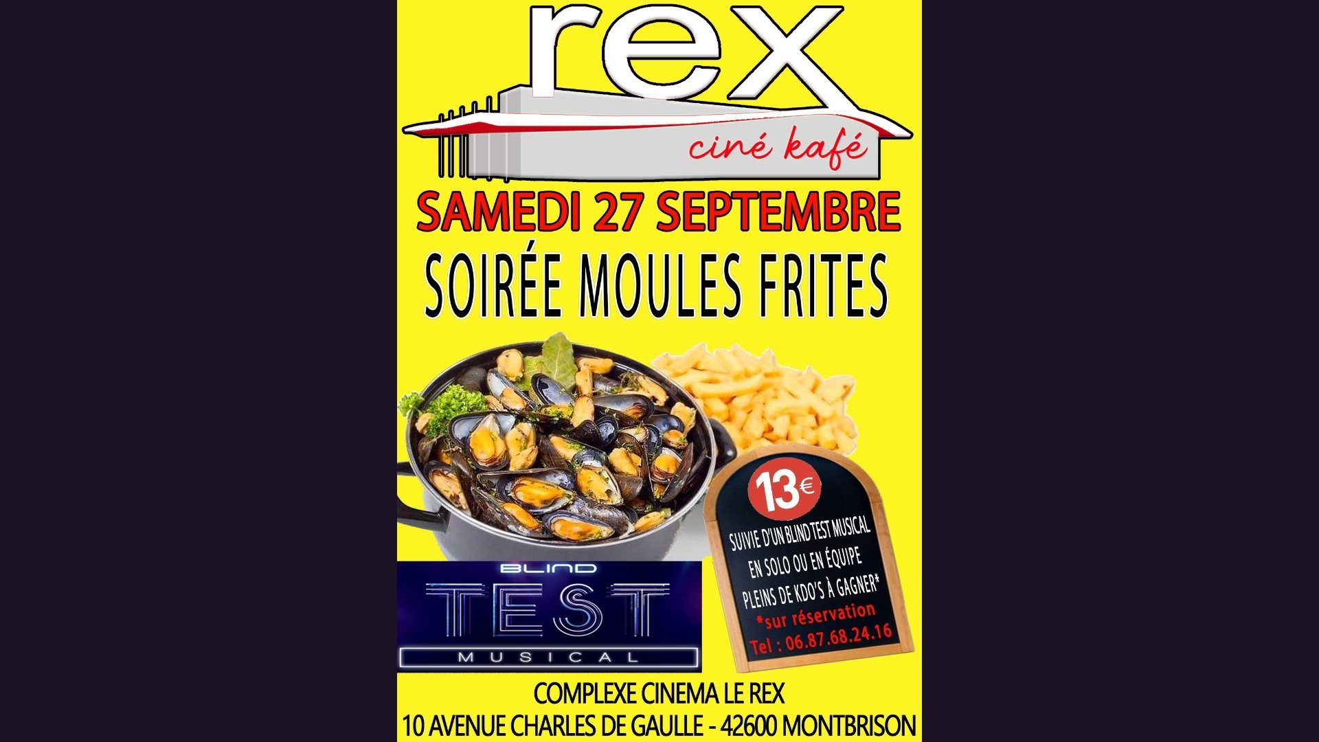 Soirée Moules Frites au ciné-kafé le samedi 27 septembre 2025