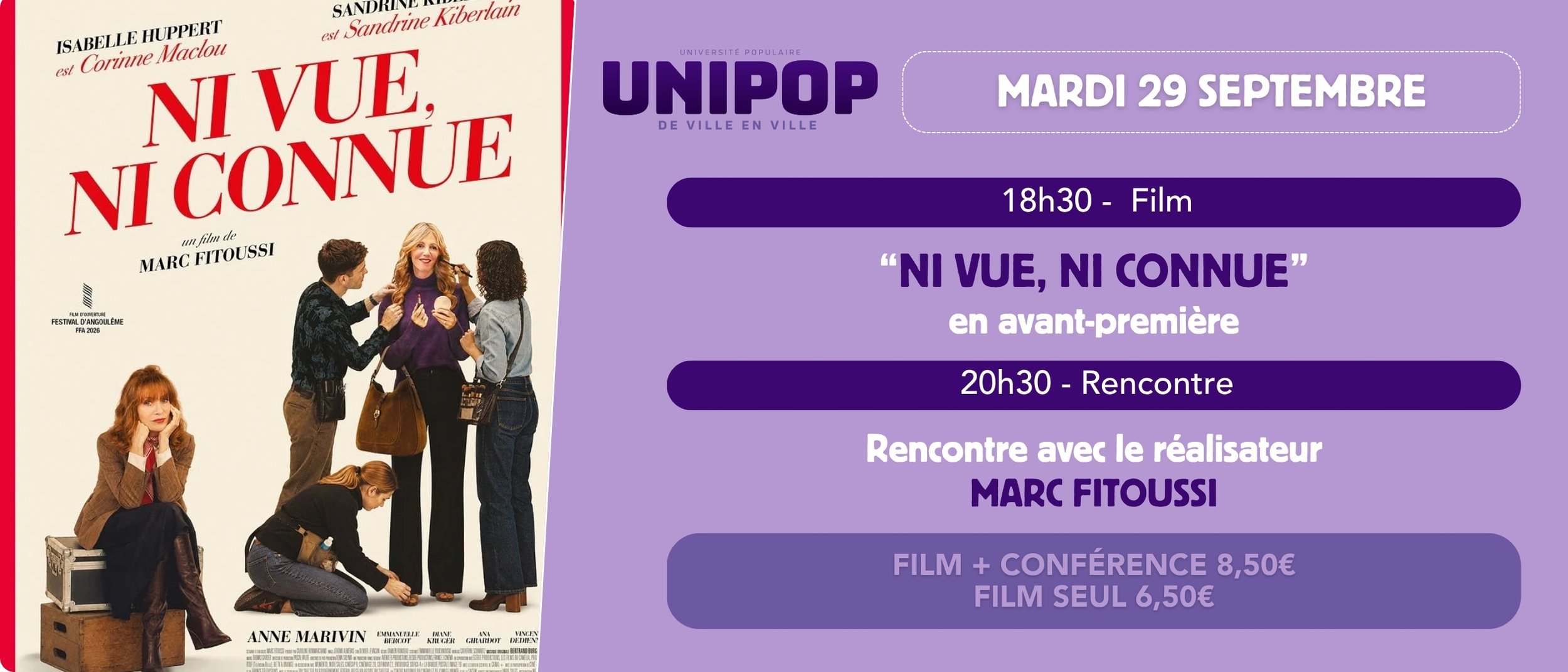 UNIPOP Ni Vue, Ni Connue - Mardi 29 septembre à 18h30