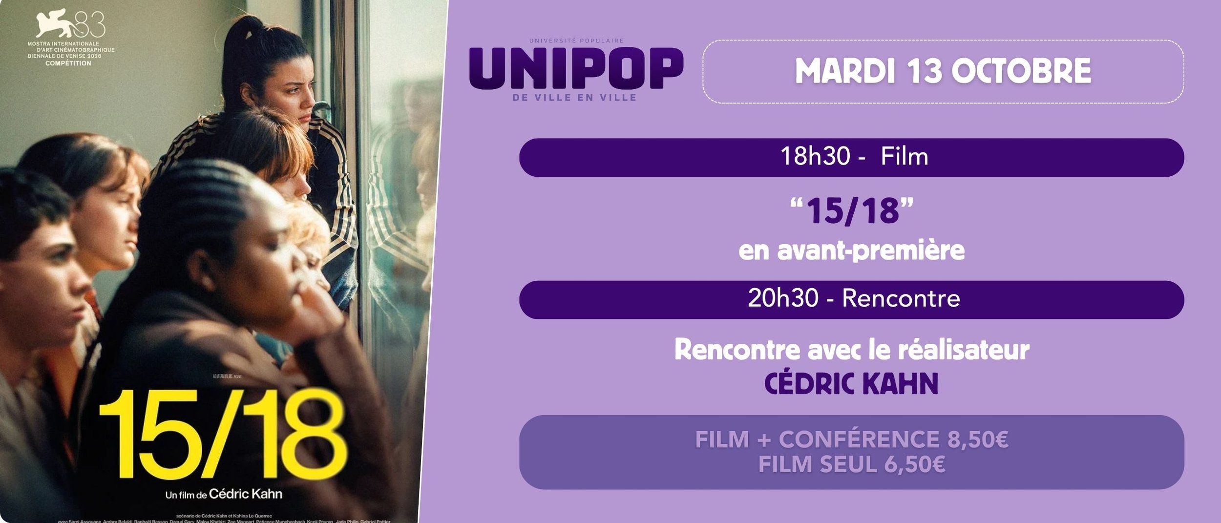 UNIPOP 15/18 - Mardi 13 octobre à 18h30